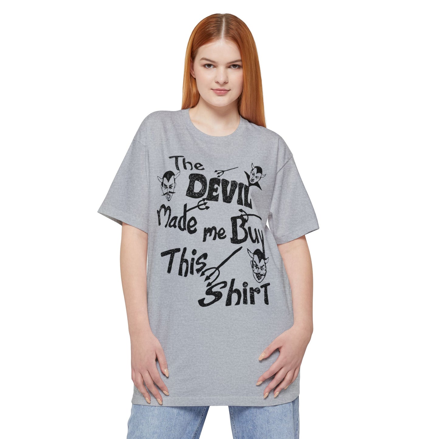 oversized vintage the devil made me buy this shirt custom drawn reproduction unisex tall beefy tshirt