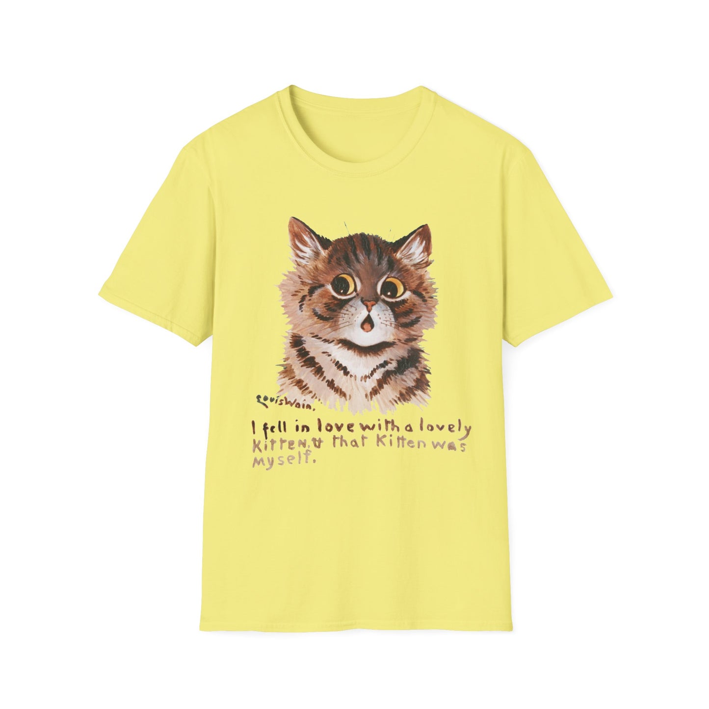 1920s louis wain cat painting "i fell in love with a lovely kitten, & that kitten was myself" tshirt