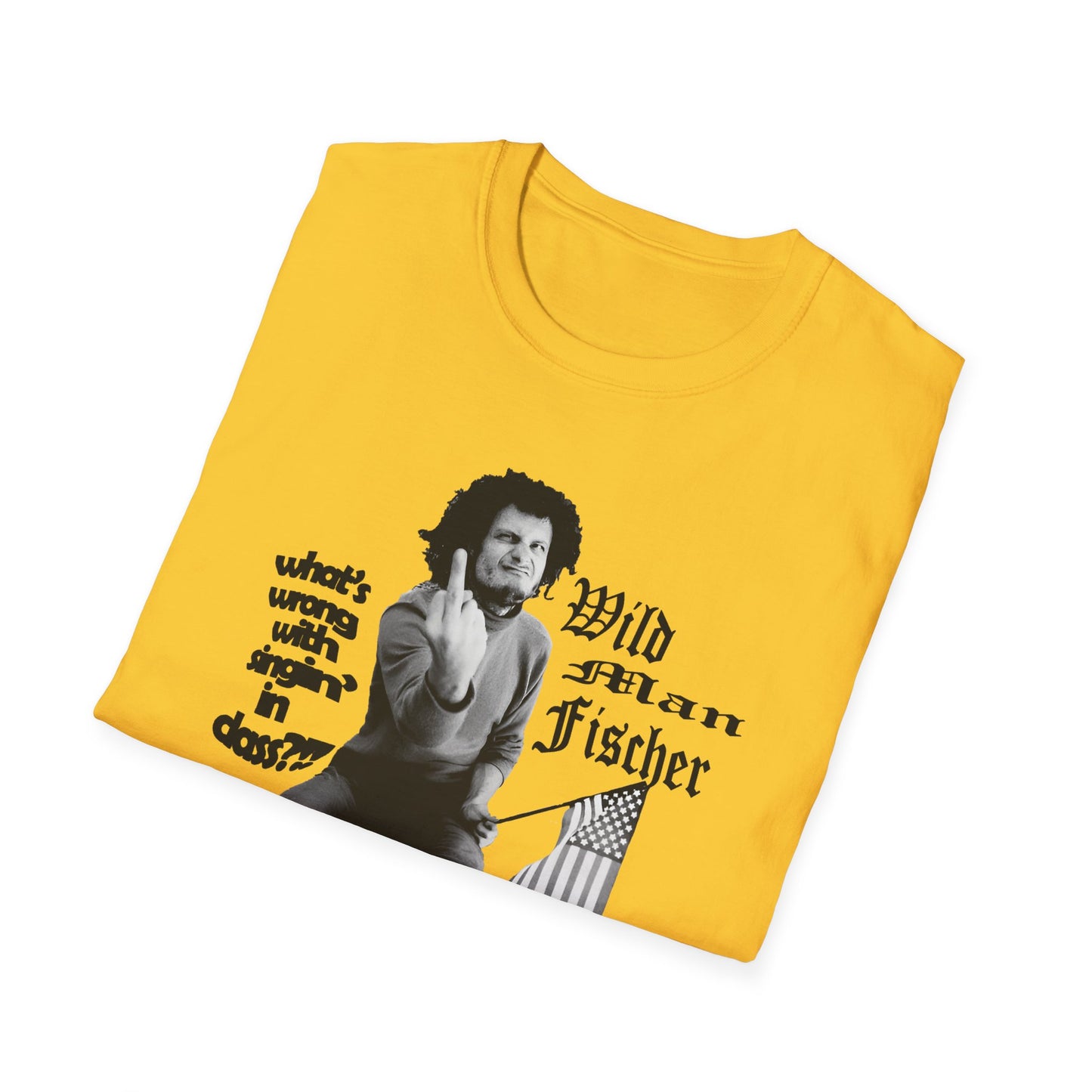 wild man fischer middle finger in black tshirt