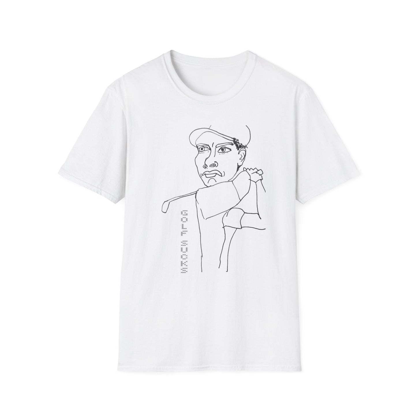 original drawing of a golfing man tshirt reads "golf sucks" maybe it does maybe it doesn't