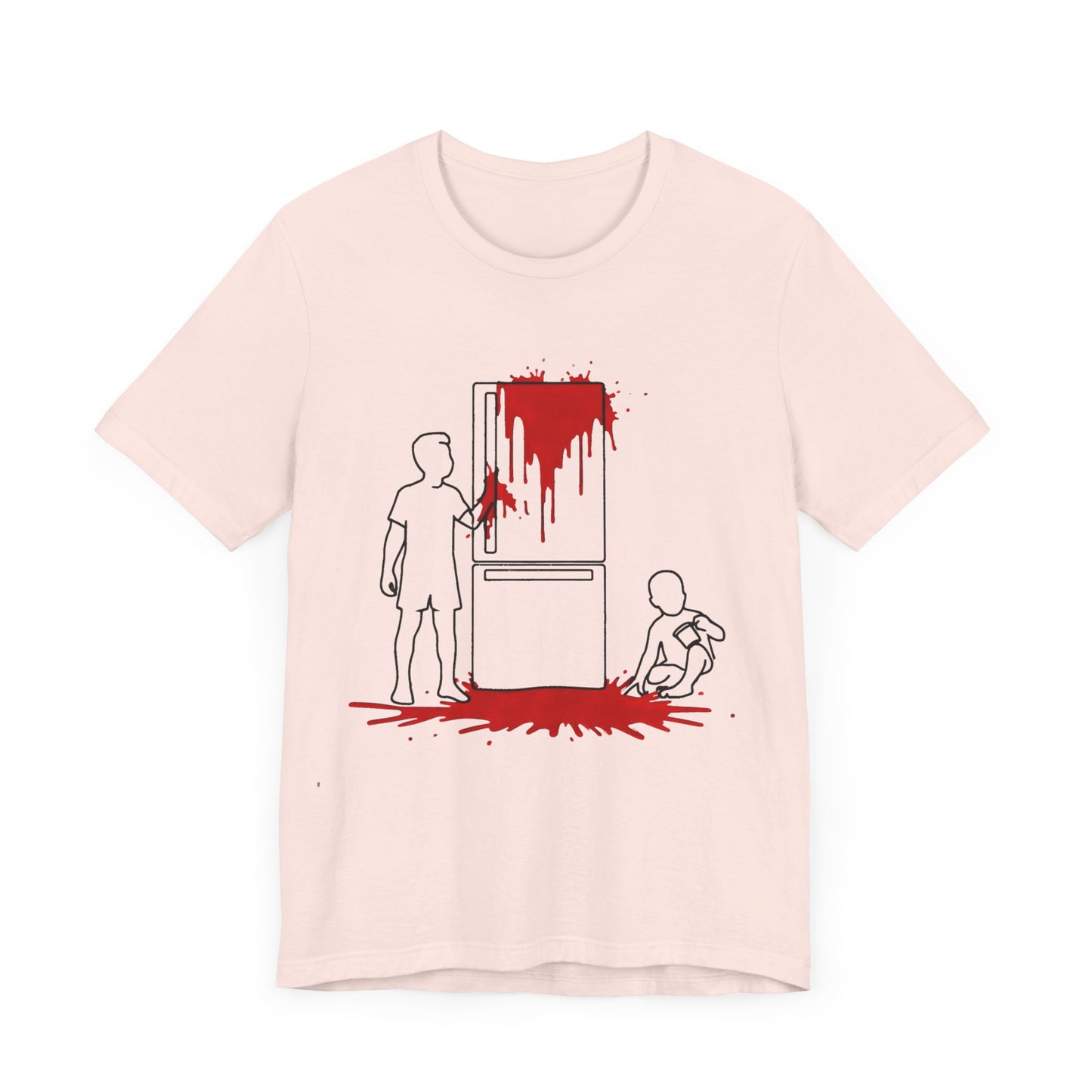 weird kitchen scene with blood on a fridge tshirt