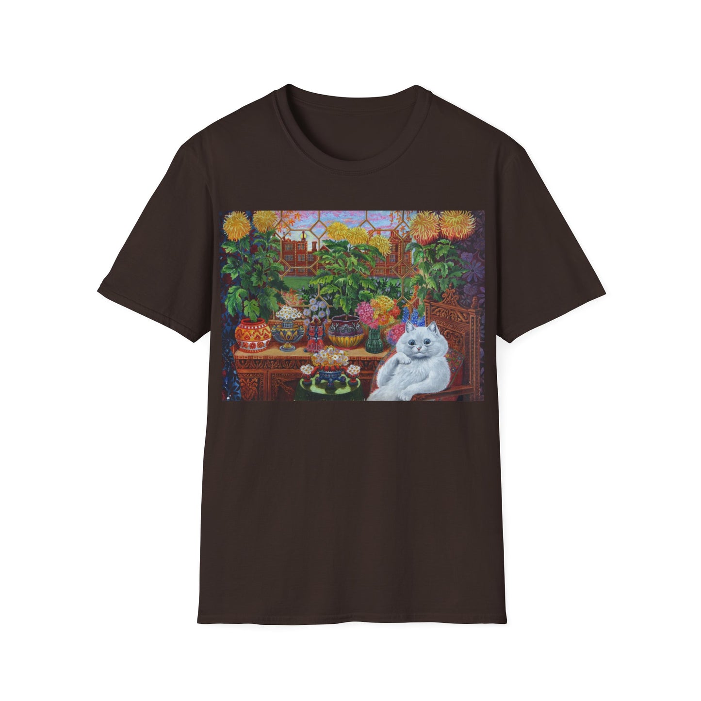 louis wain thinking cat with flowers tshirt