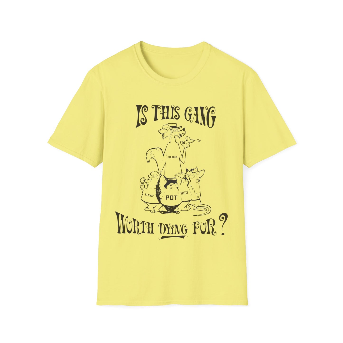 1960s/70s anti-drug poster tshirt "is this gang worth dying for?" by smartset smarteen s.o.s tshirt