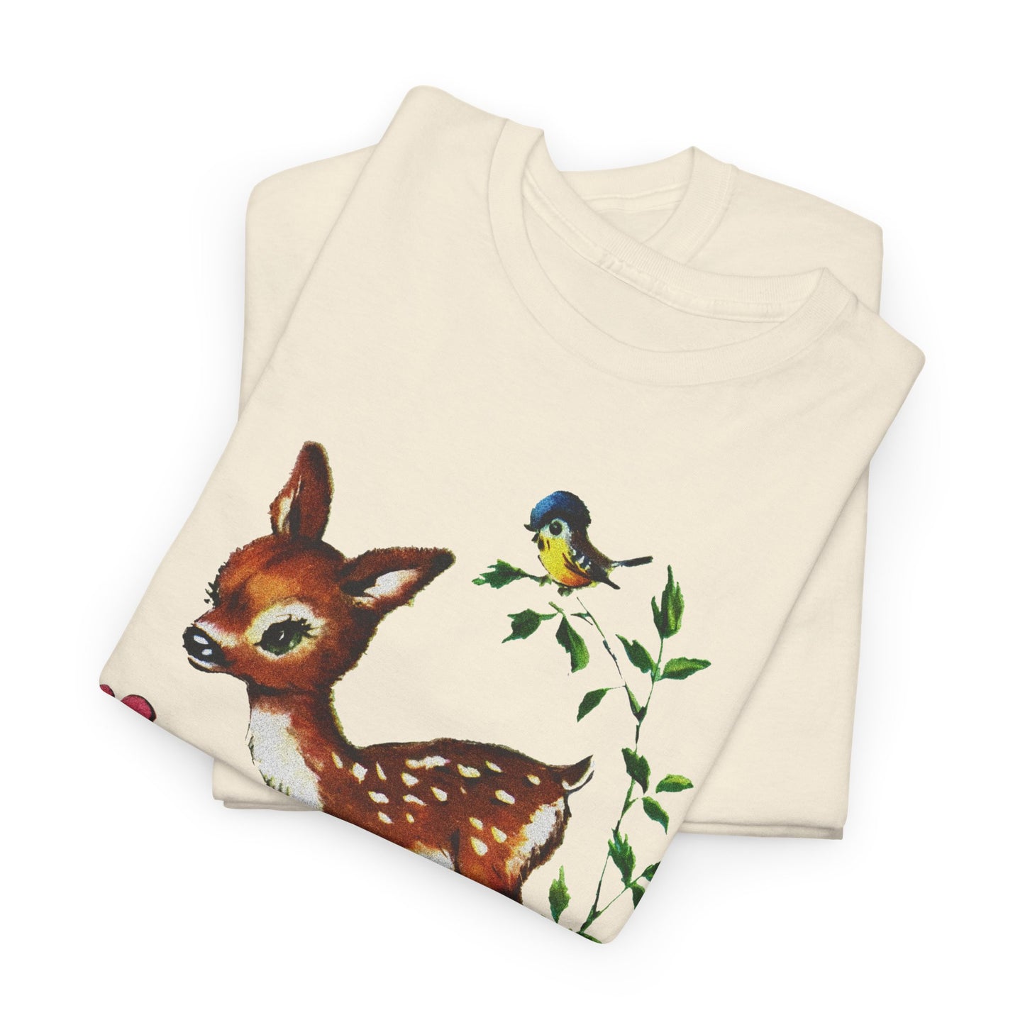 1960s cute baby deer postcard reproduction tshirt