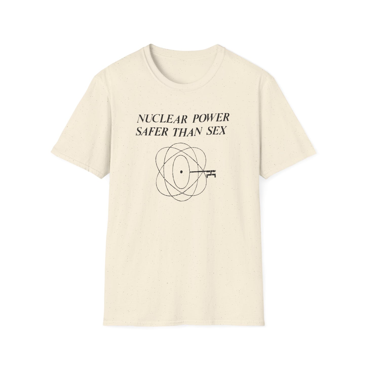 vintage 1970s design "nuclear power safer than sex" tshirt