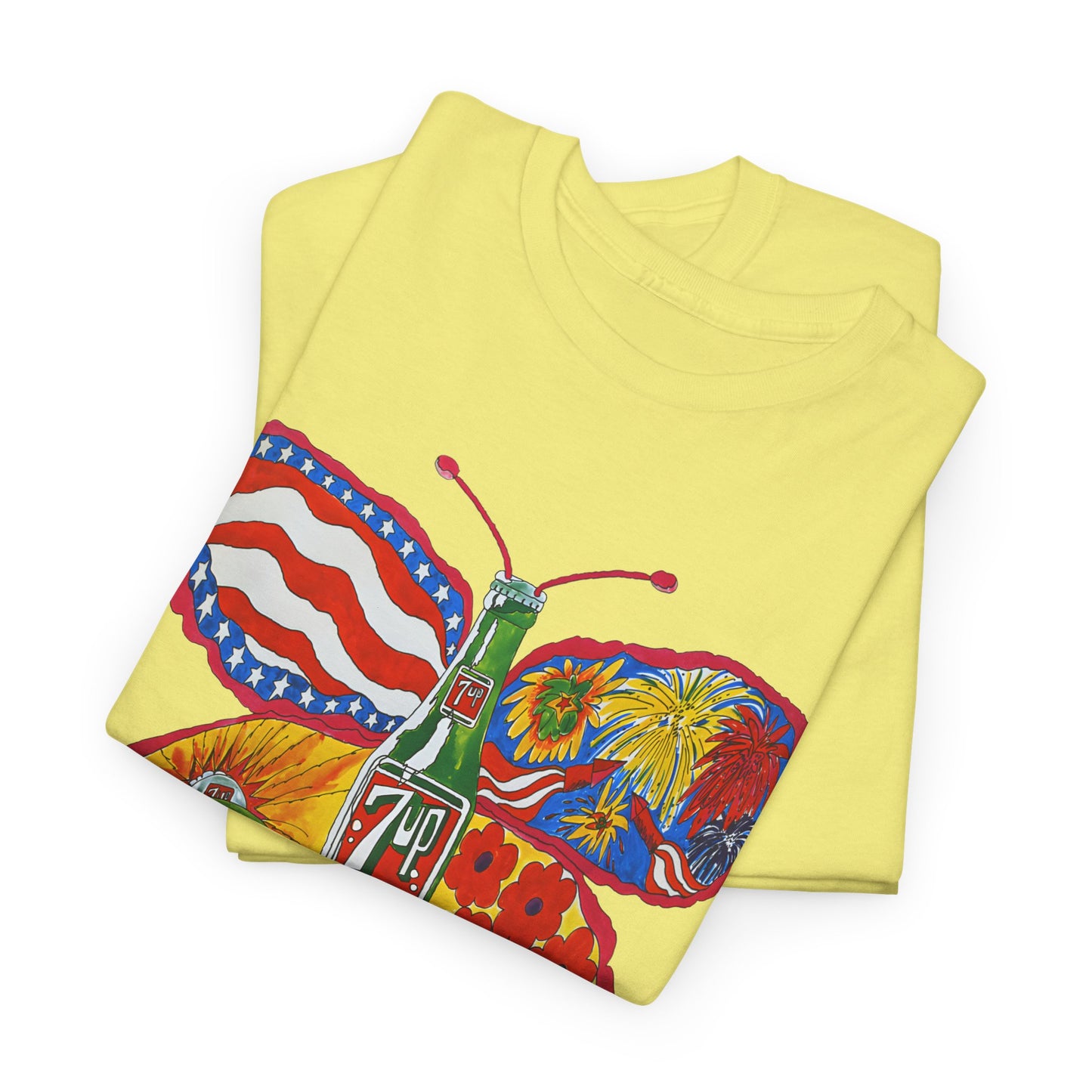 1971 psychedelic ad for 7 up butterfly and bottle reproduction custom edit tshirt