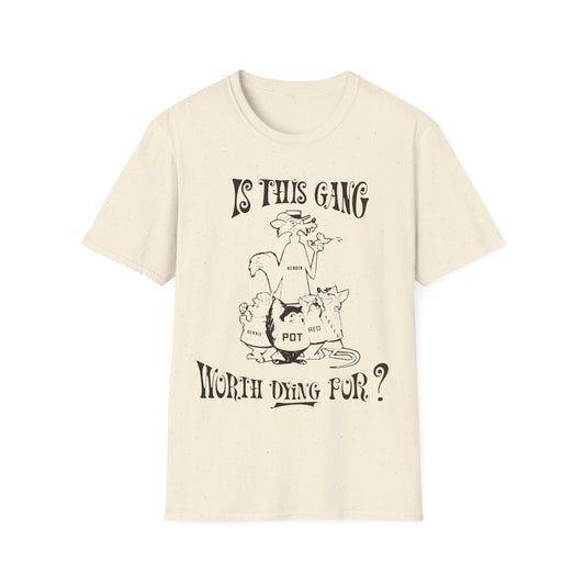 1960s/70s anti-drug poster tshirt "is this gang worth dying for?" by smartset smarteen s.o.s tshirt