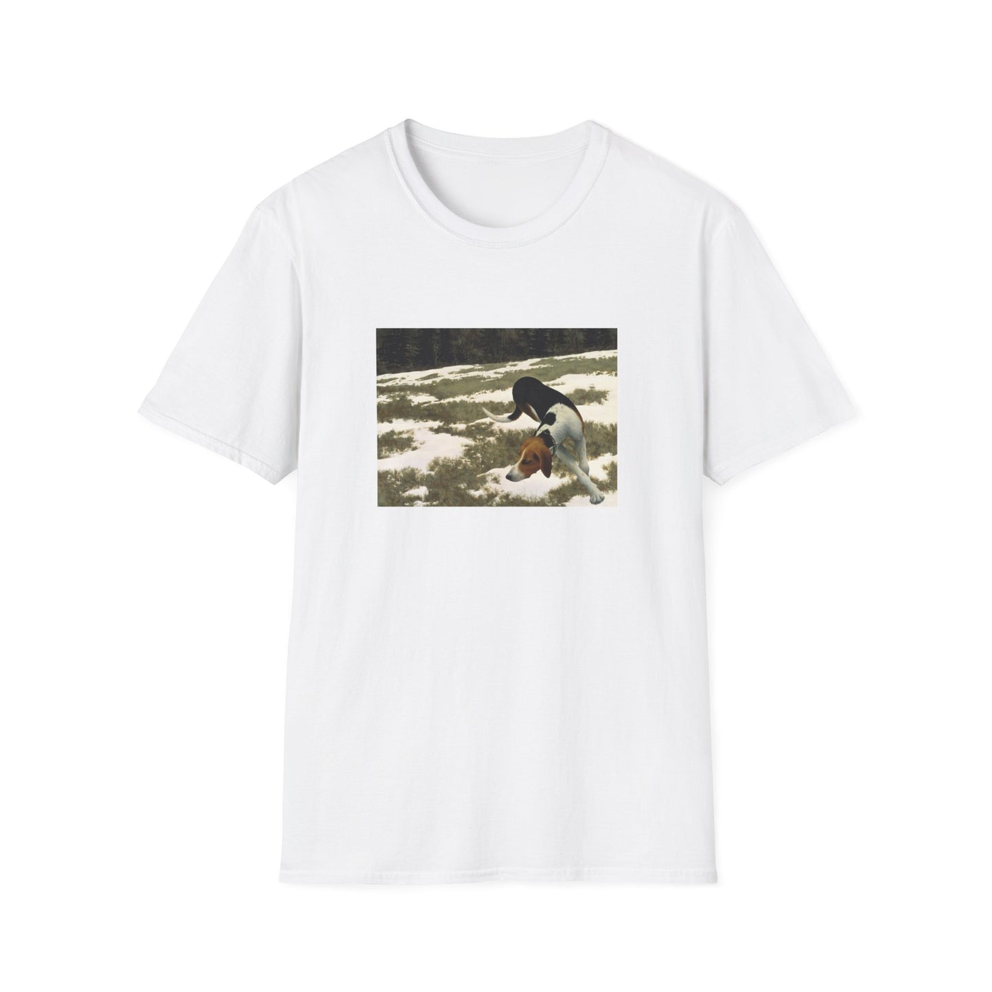 1958 hound in field by alex colville painting reproduction tshirt