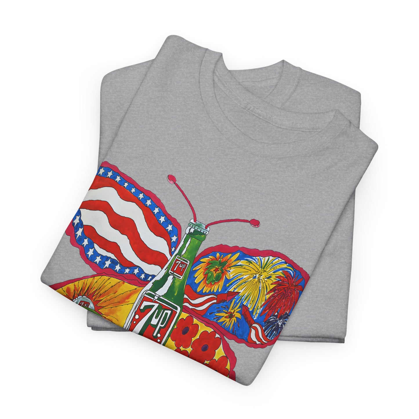 1971 psychedelic ad for 7 up butterfly and bottle reproduction custom edit tshirt
