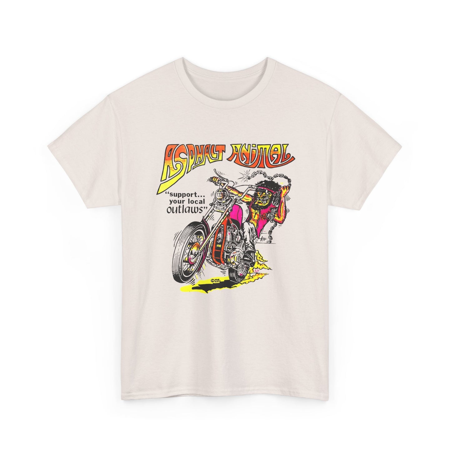 vintage 1967 asphalt animal support your local outlaws mototcycle graphic reproduction tshirt