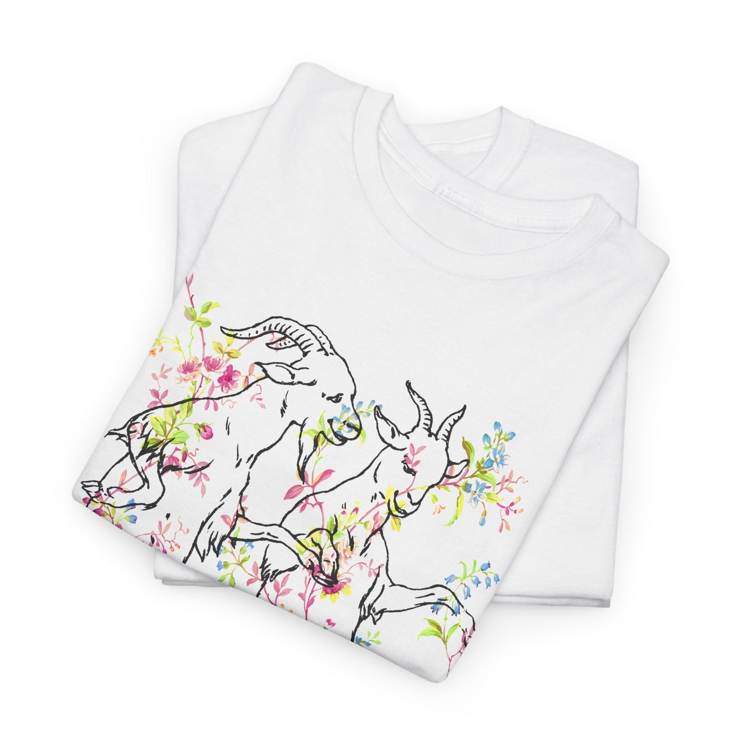 1898 dancing goats children's drawing merged with vintage wallpaper tshirt