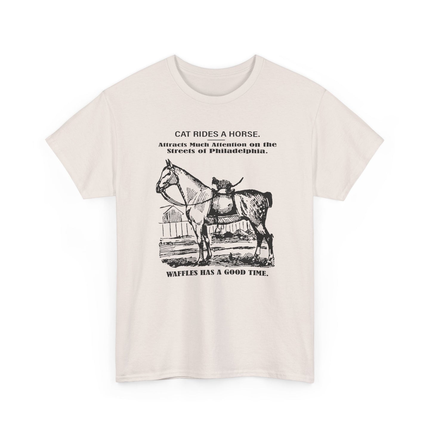1898 cat named waffles rides horse news article drawing reproduction tshirt