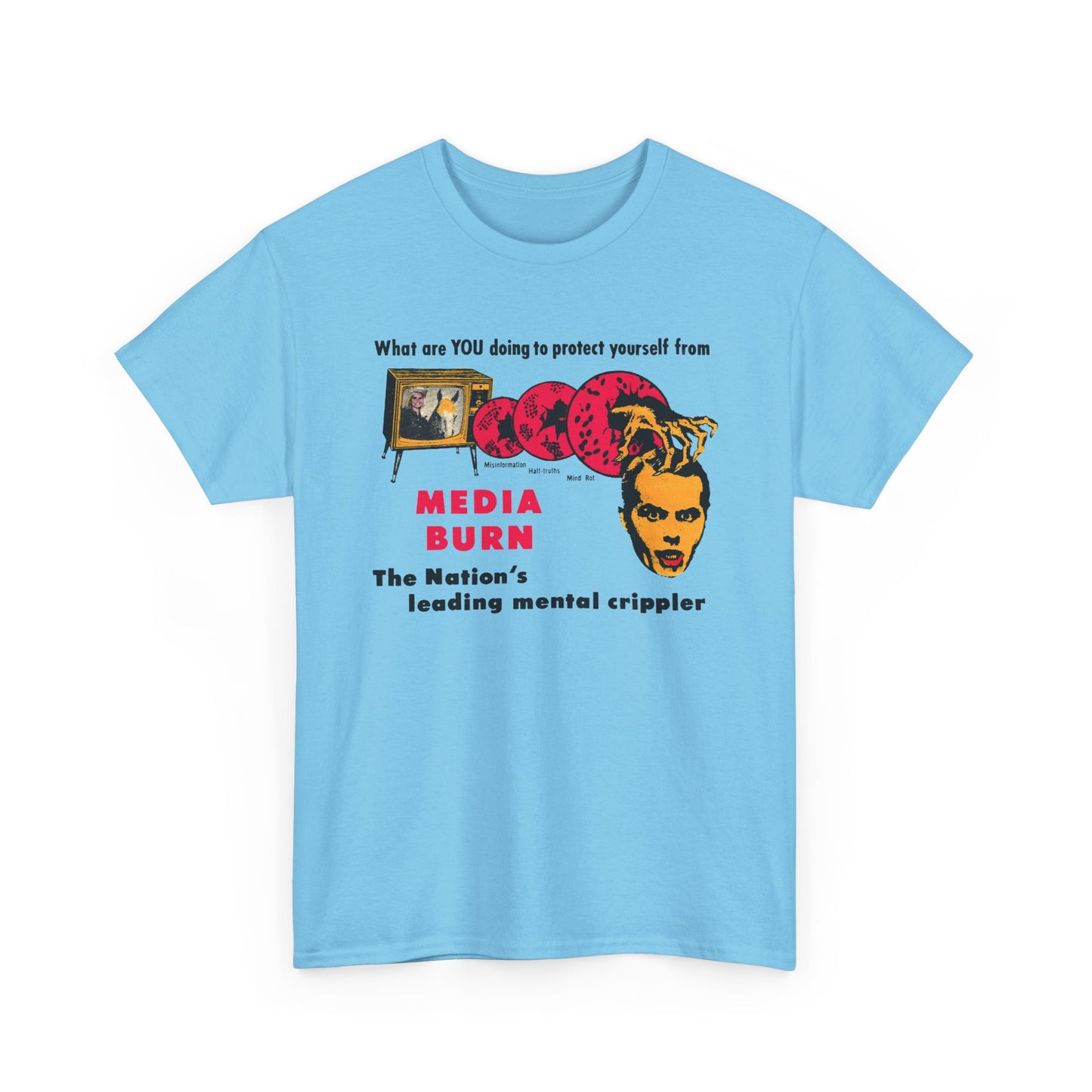 media burn the nation's leading mental crippler 1960s comix graphic tshirt