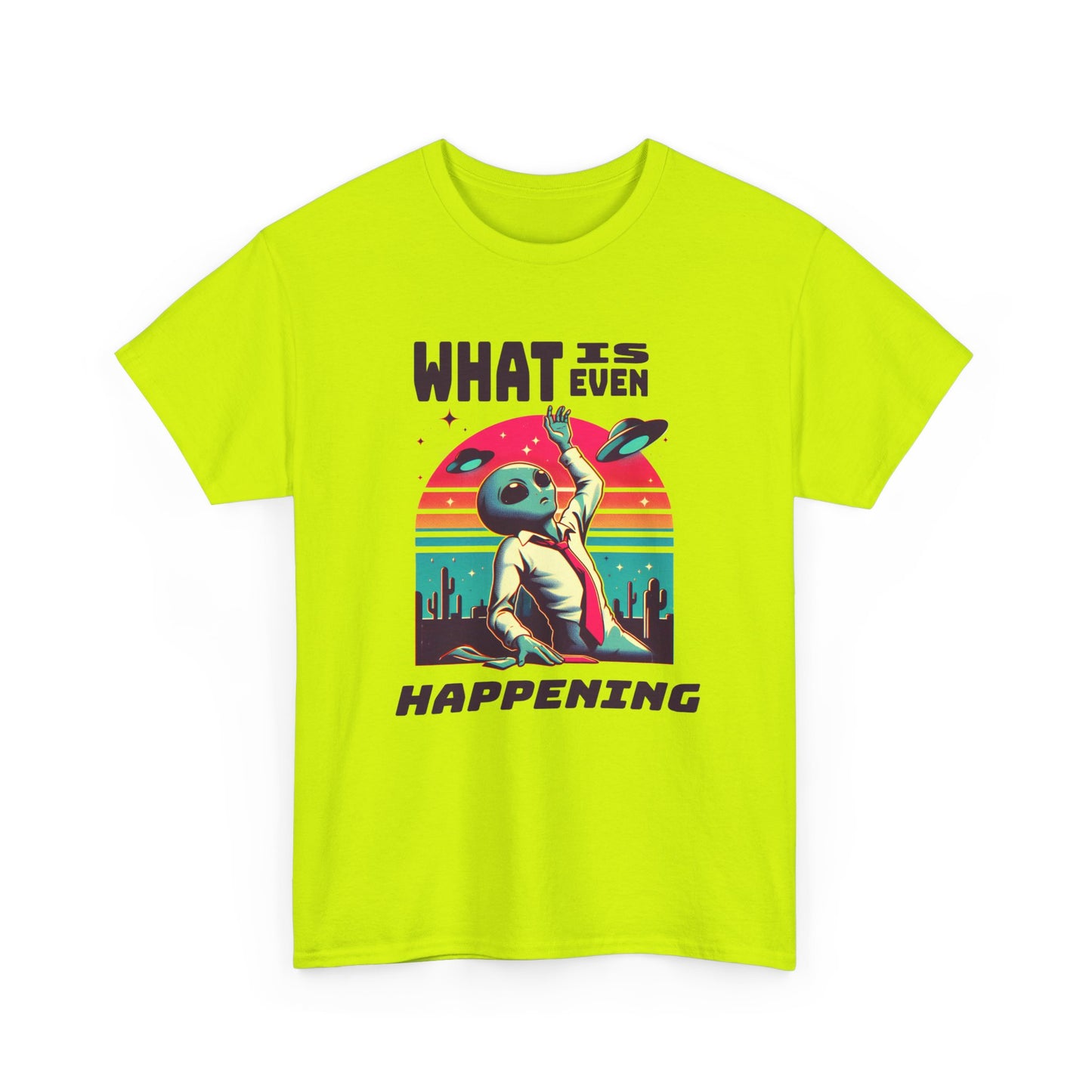 what is even happening floating businessman alien tshirt