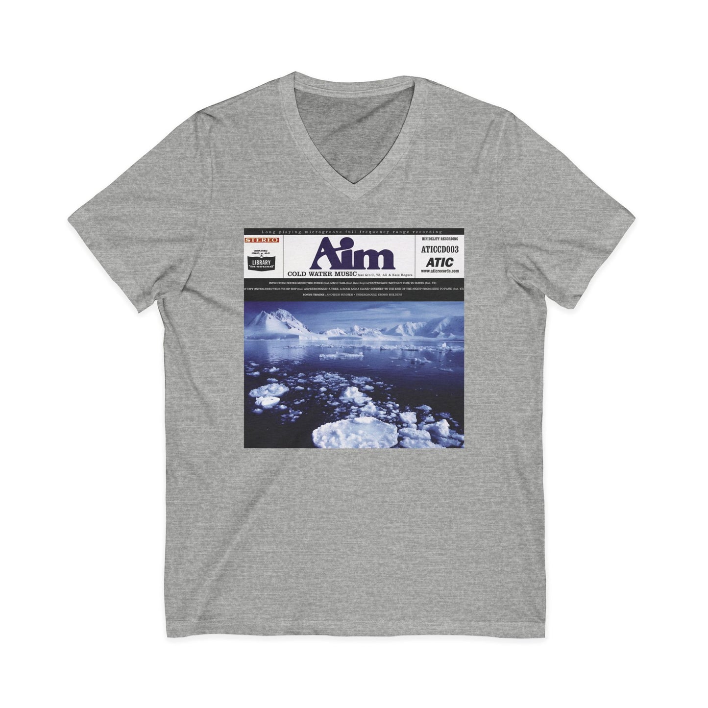 custom v-neck aim 1999 cold water music album tshirt
