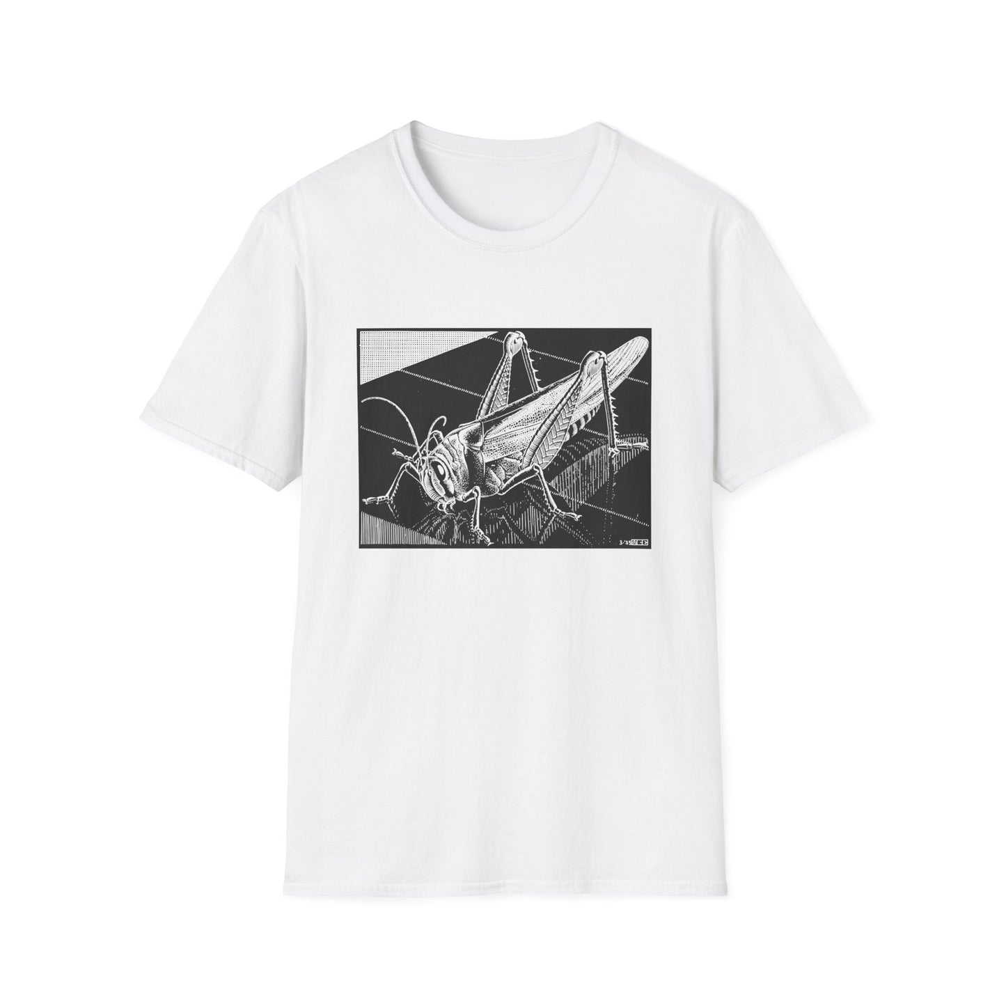 1935 m.c escher grasshopper wood engraving tshirt