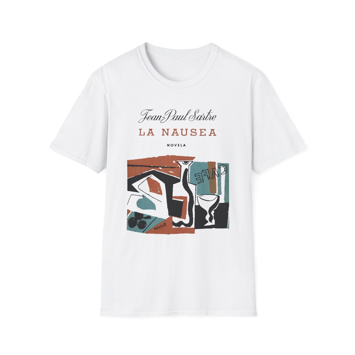 1938 spanish book cover for nausea by jean-paul sartre tshirt