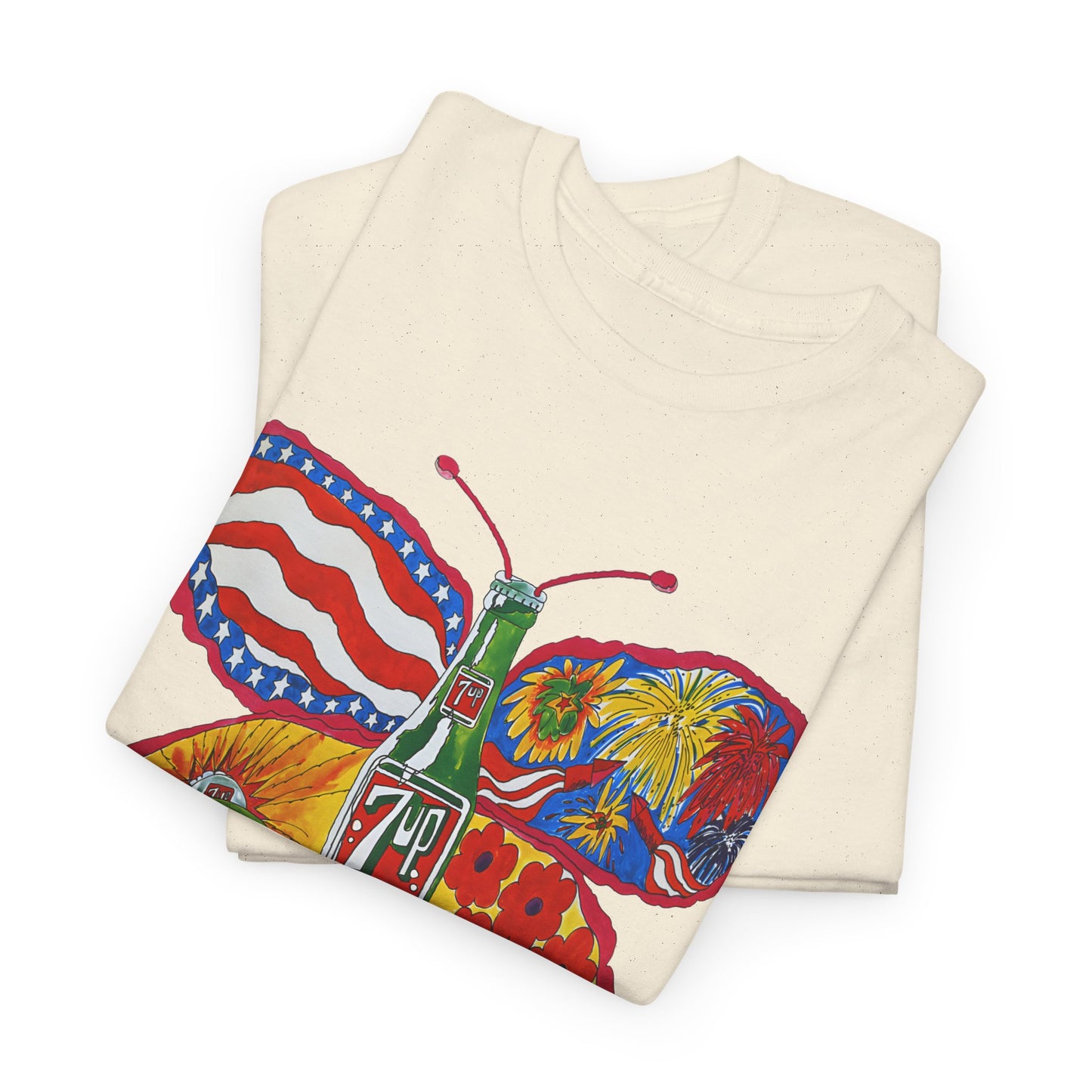 1971 psychedelic ad for 7 up butterfly and bottle reproduction custom edit tshirt