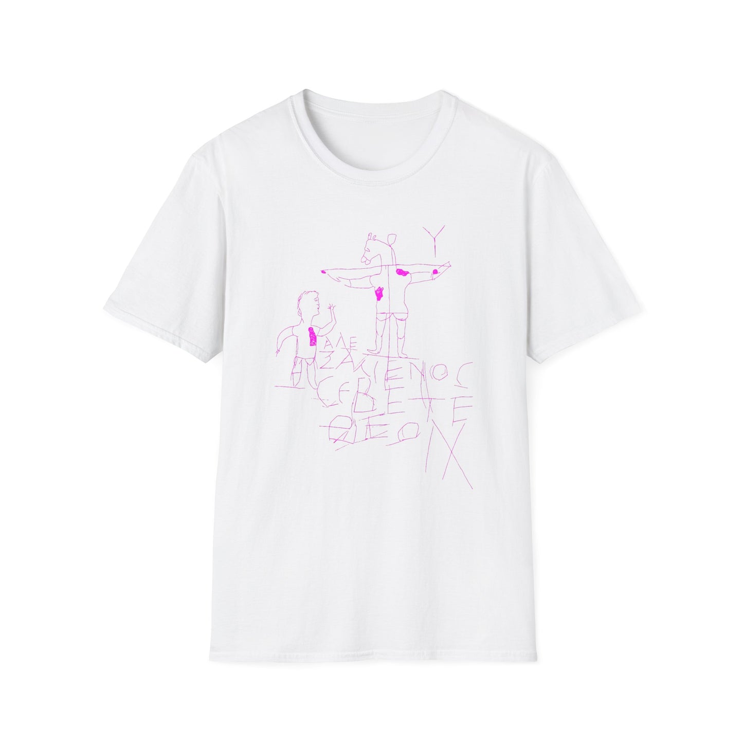 alexamenos graffito blasphemous young man worships donkey early graffiti 200 BC in pink tshirt