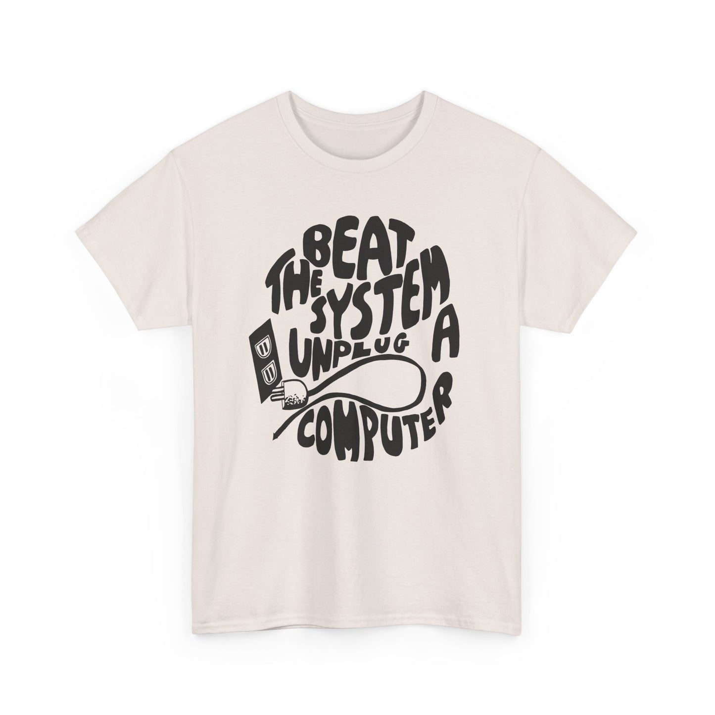 1970s beat the system unplug a computer reproduction tshirt