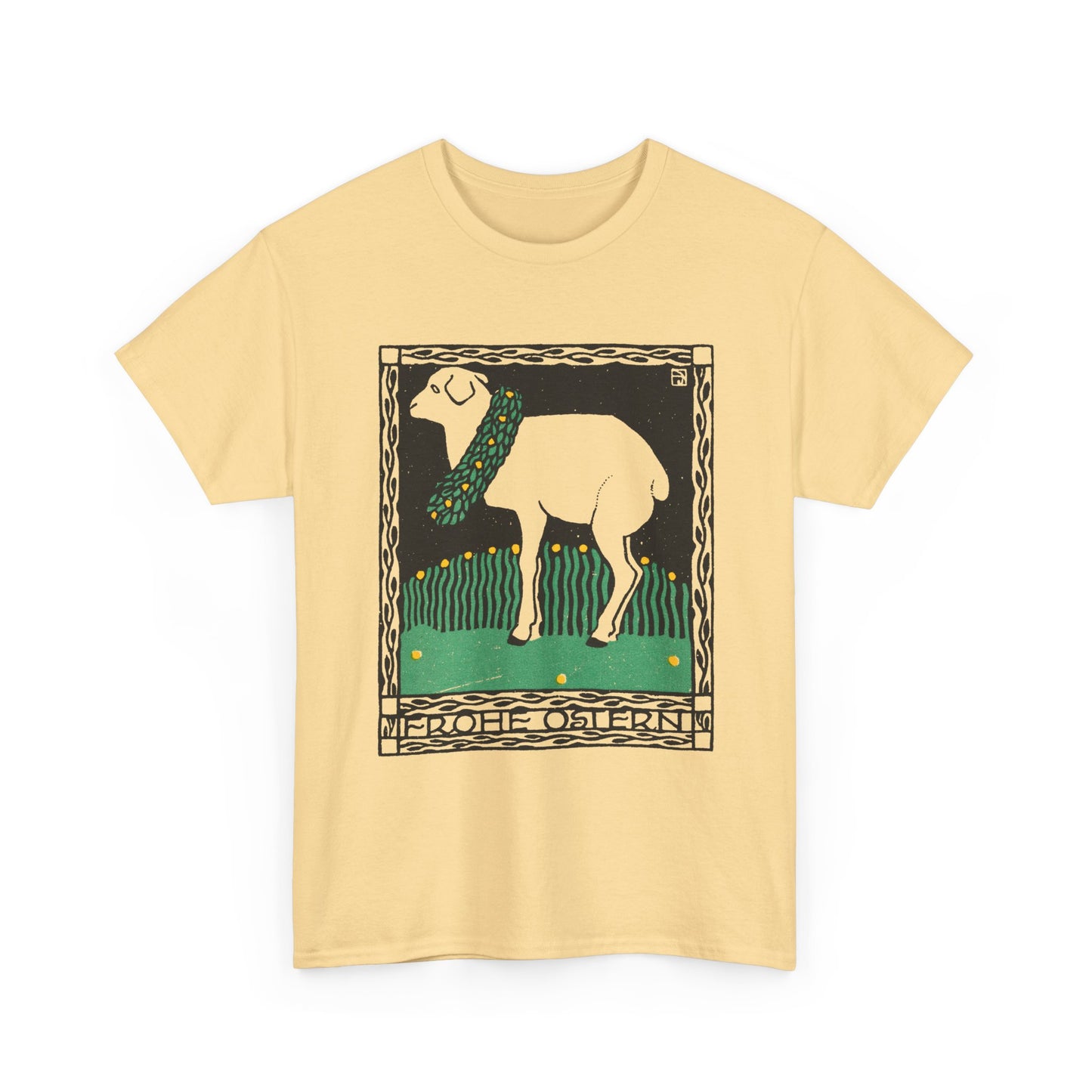 1909 josef von diveky happy easter (frohe ostern) color lithograph lamb reproduction tshirt
