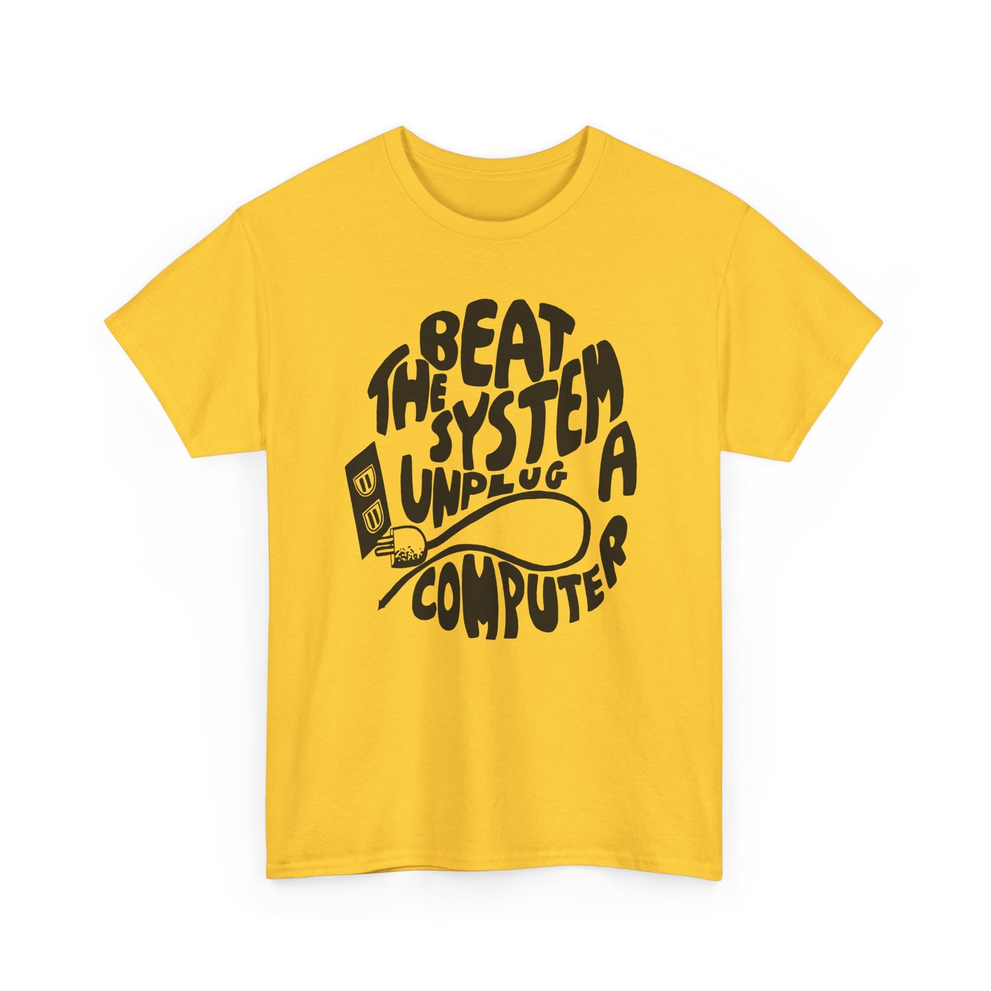 1970s beat the system unplug a computer reproduction tshirt