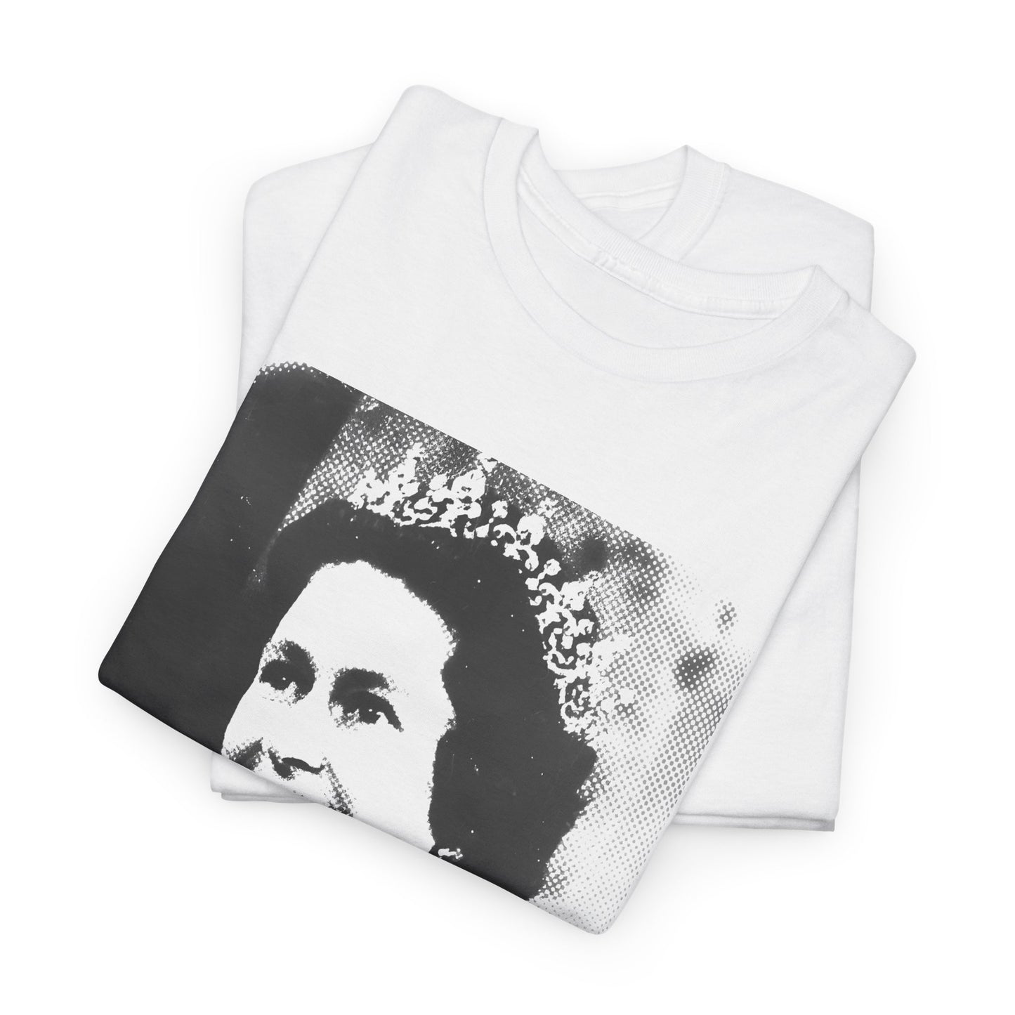 1950s queen elizabeth 2 weegee distortion photo stretched graphic white tshirt