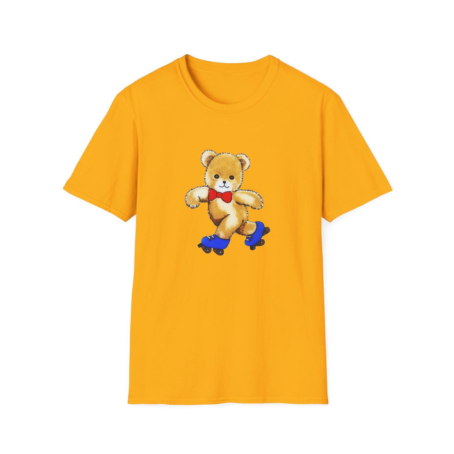 roller skating cute vintage teddy bear illustration reproduction tshirt