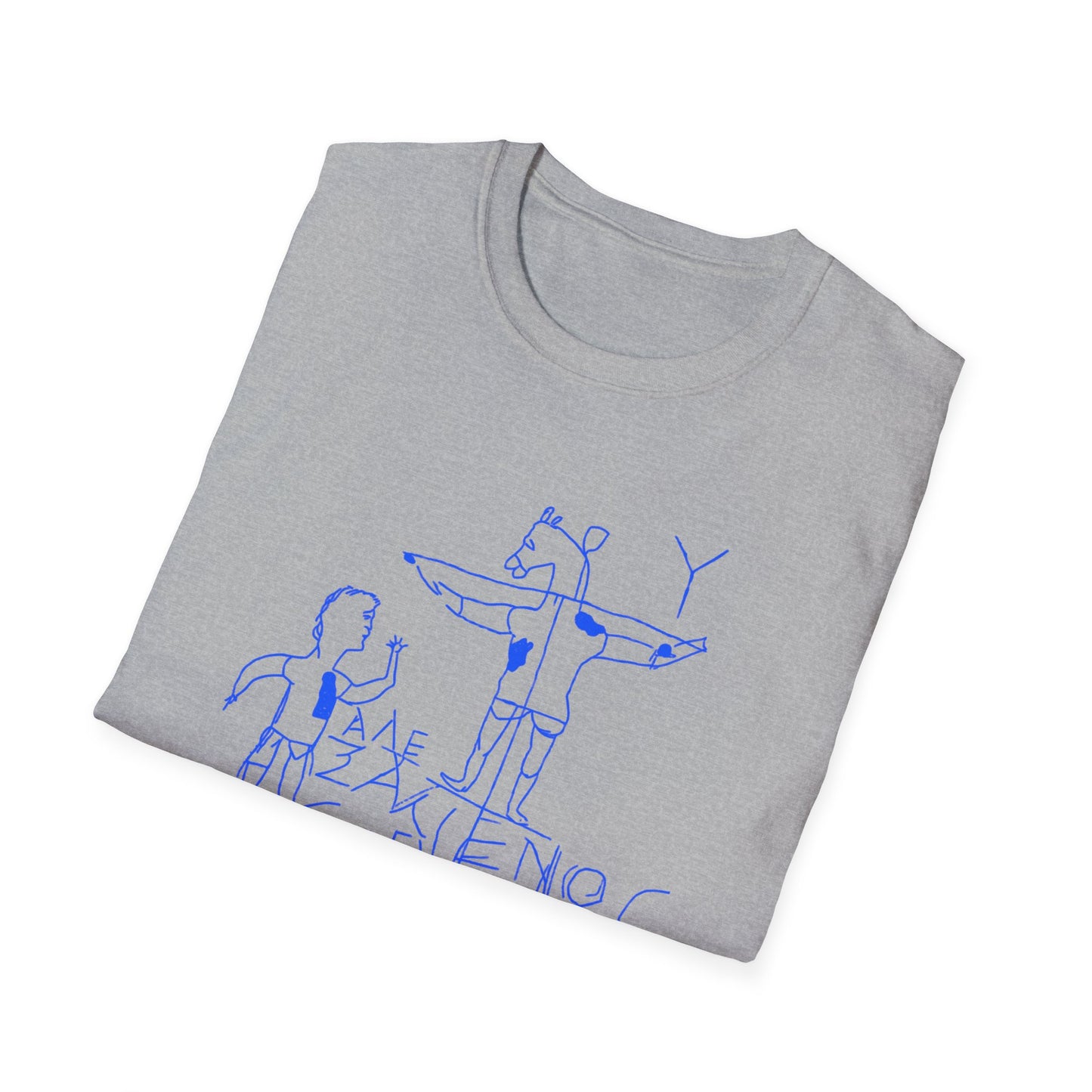 alexamenos graffito blasphemous young man worships donkey early graffiti 200 BC in blue tshirt