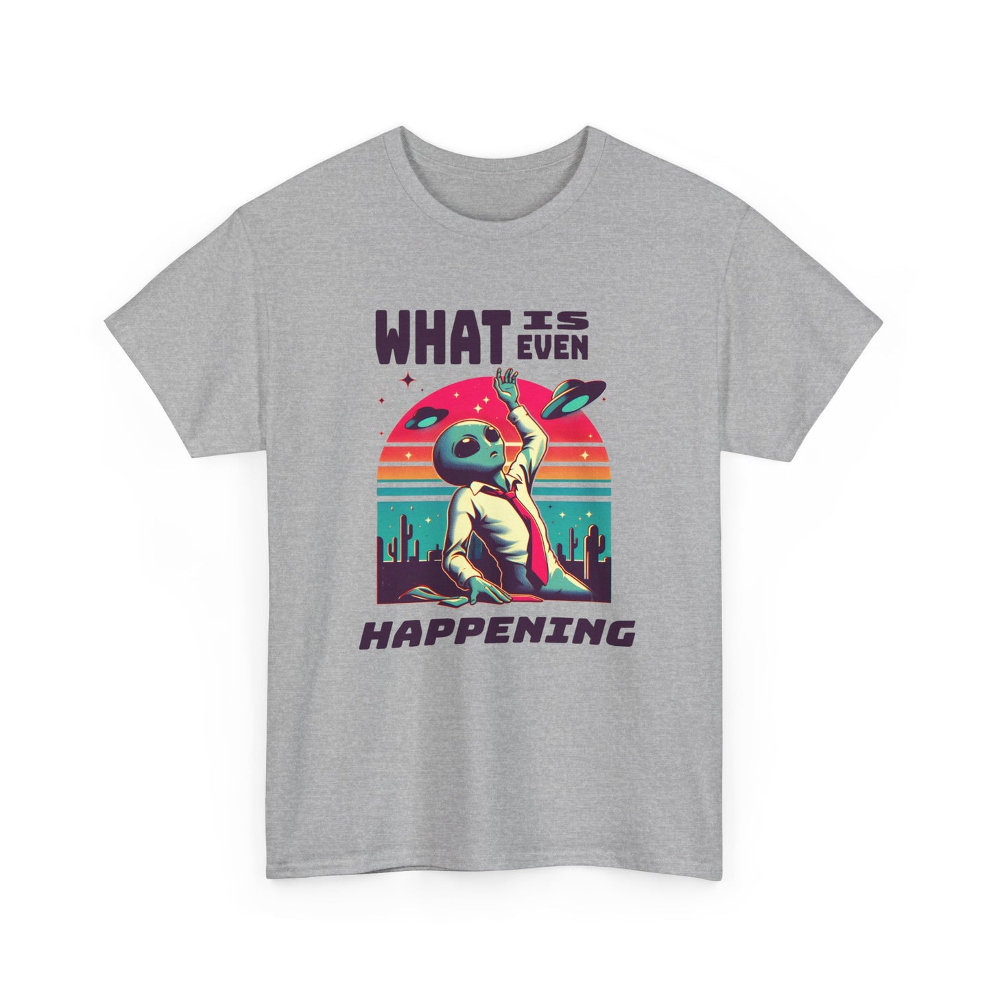 what is even happening floating businessman alien tshirt
