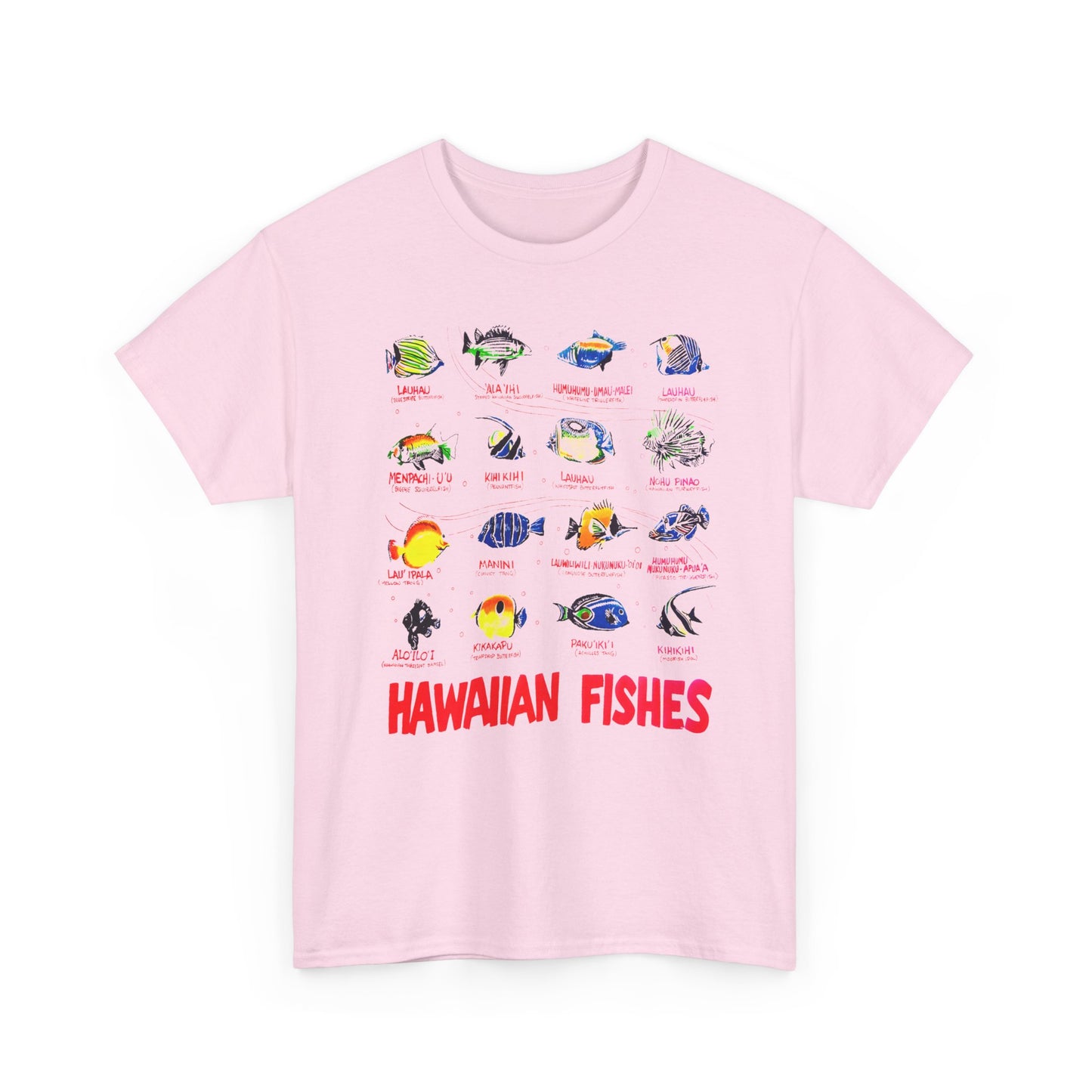vintage hawaiian fishes reproduction with fish names tshirt