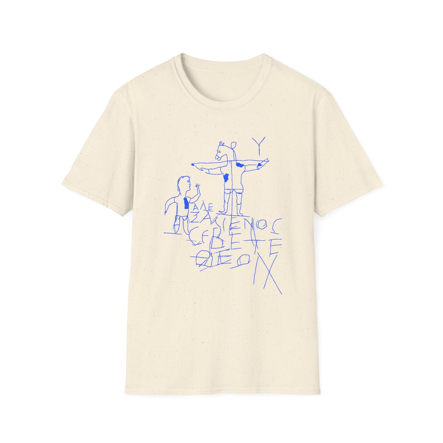 alexamenos graffito blasphemous young man worships donkey early graffiti 200 BC in blue tshirt