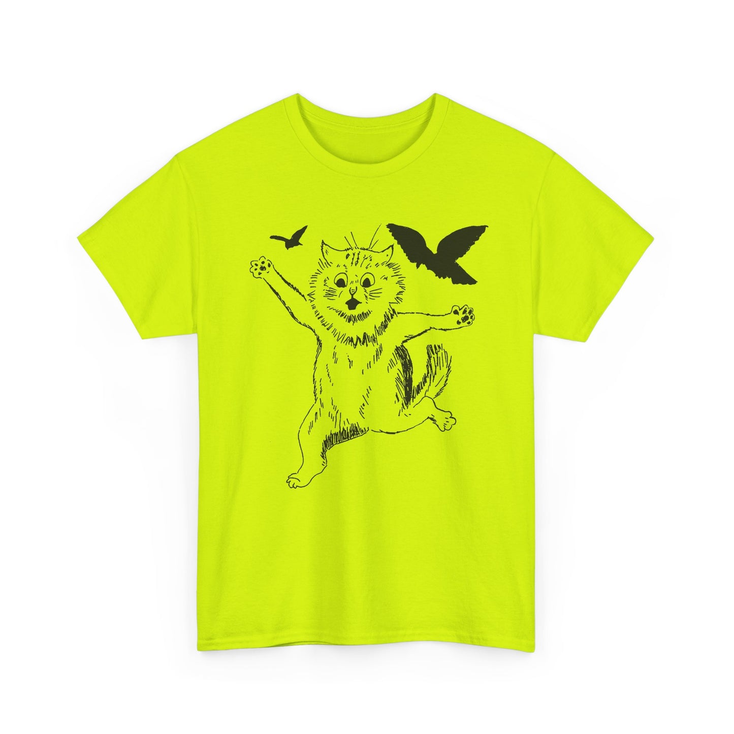 louis wain scared cat sketch running from birds tshirt