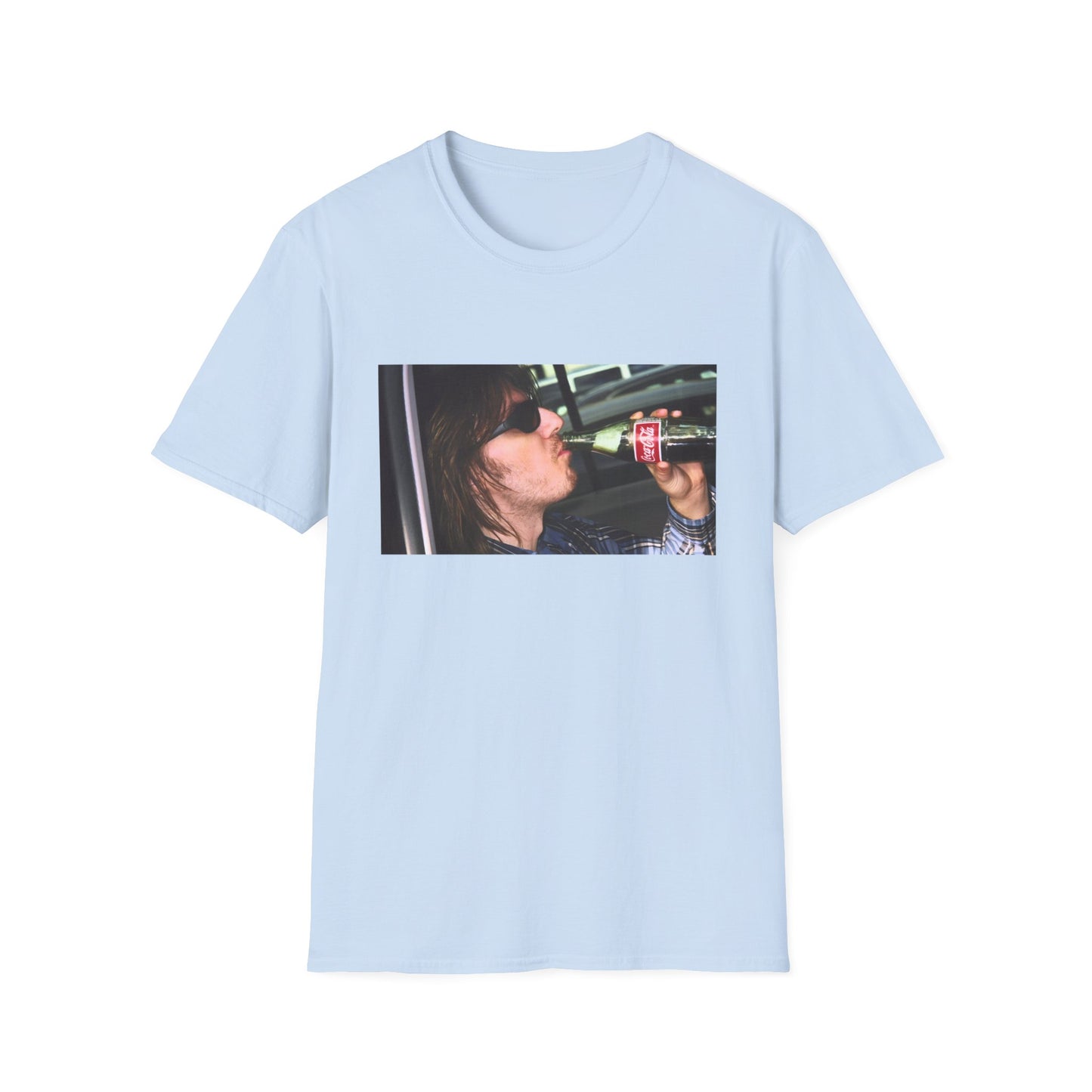 mitch hedberg drinking a soda photo tshirt, unisex softstyle