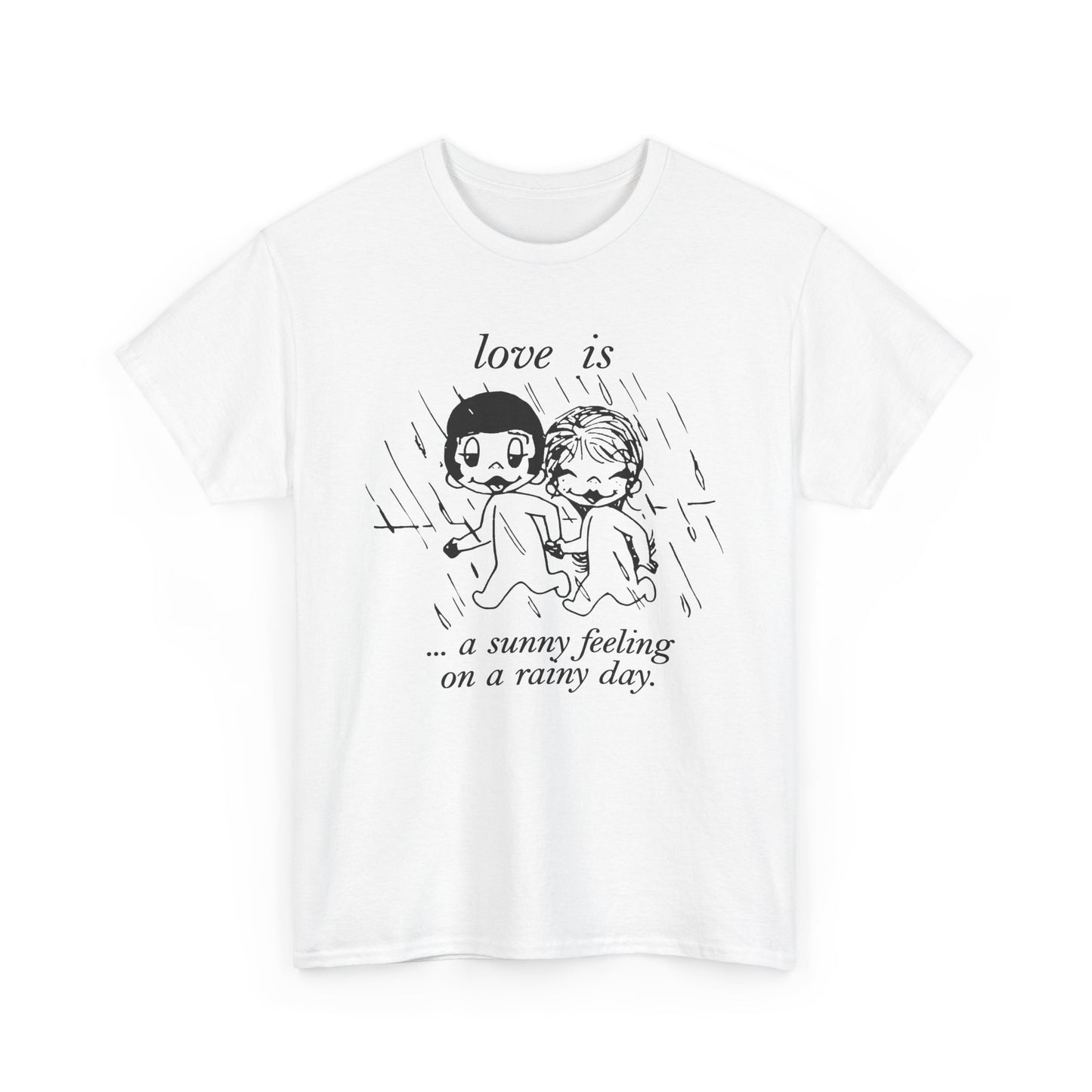 1970 graphic love is a sunny feeling on a rainy day tshirt