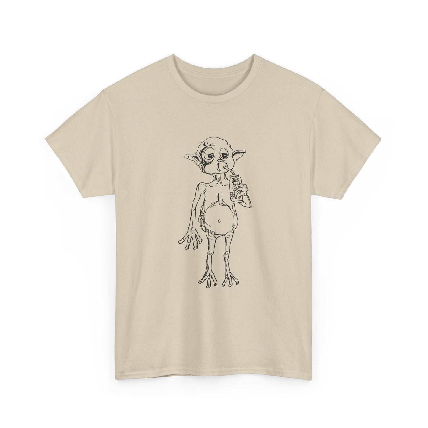 mysterious alien creature (MAC) drinking cola full body original sketch tshirt