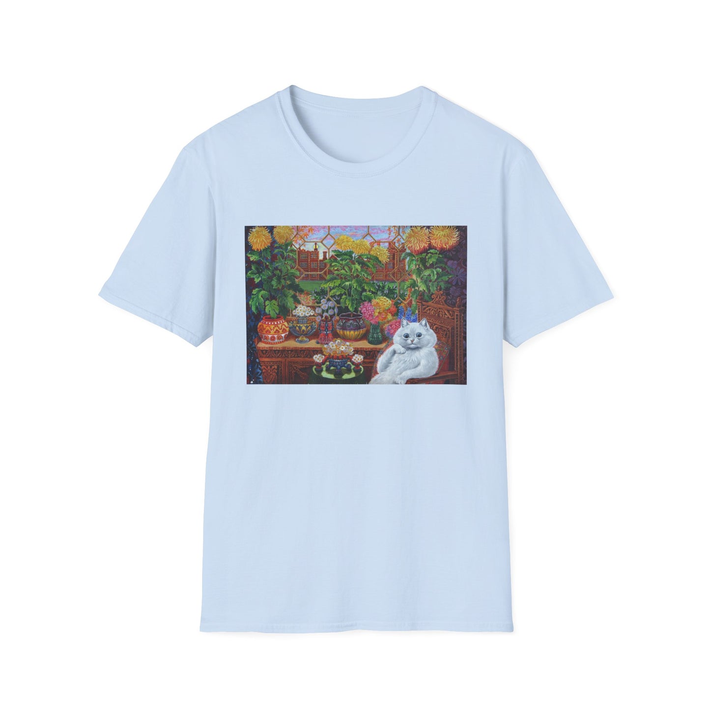louis wain thinking cat with flowers tshirt