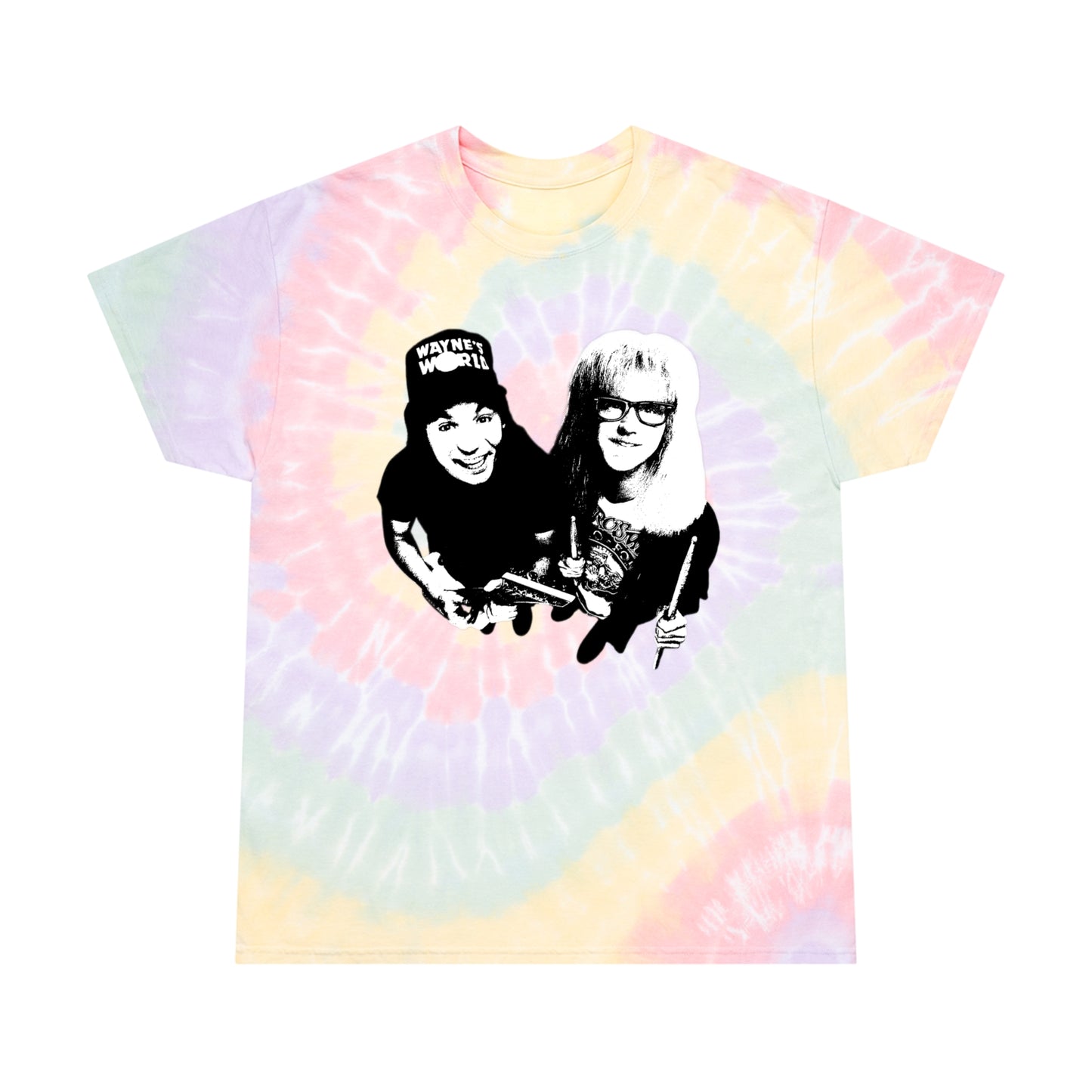 wayne's world stencil style tie dye tshirt