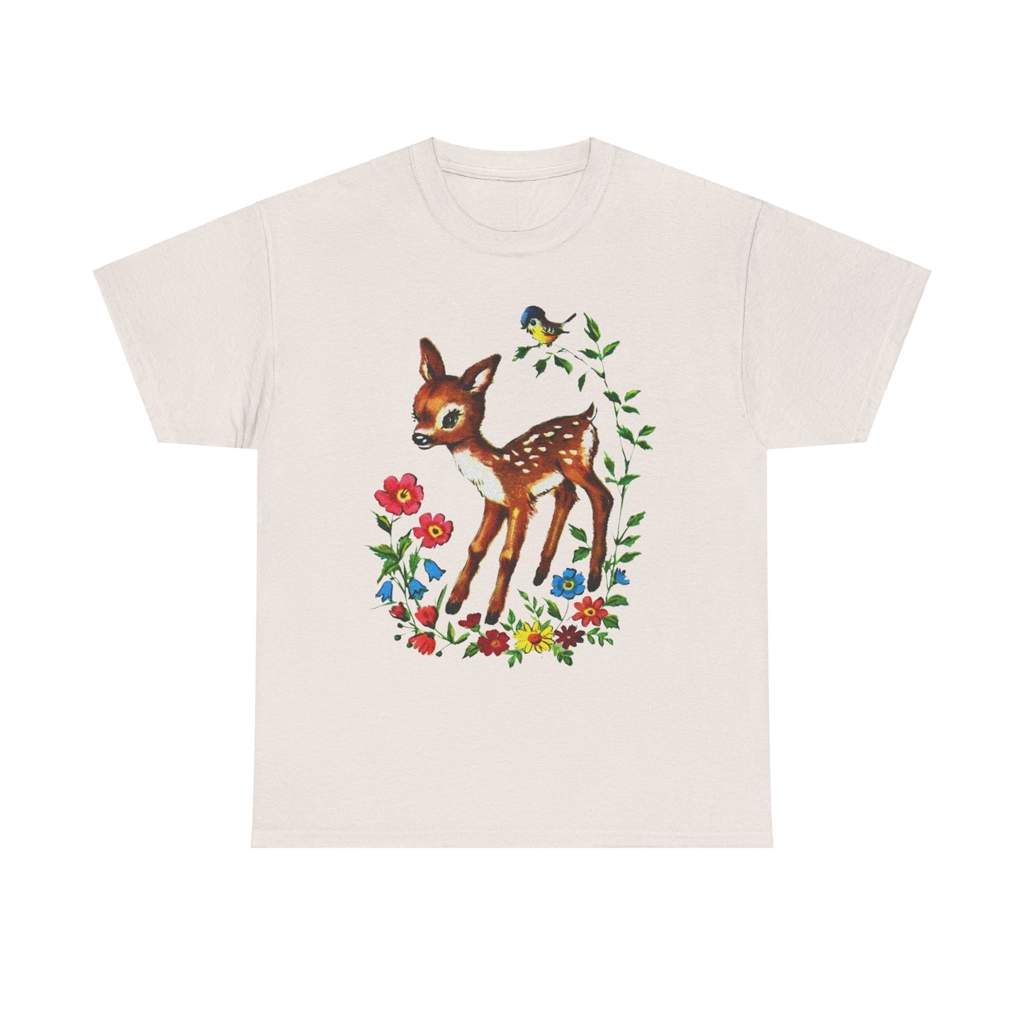 1960s cute baby deer postcard reproduction tshirt