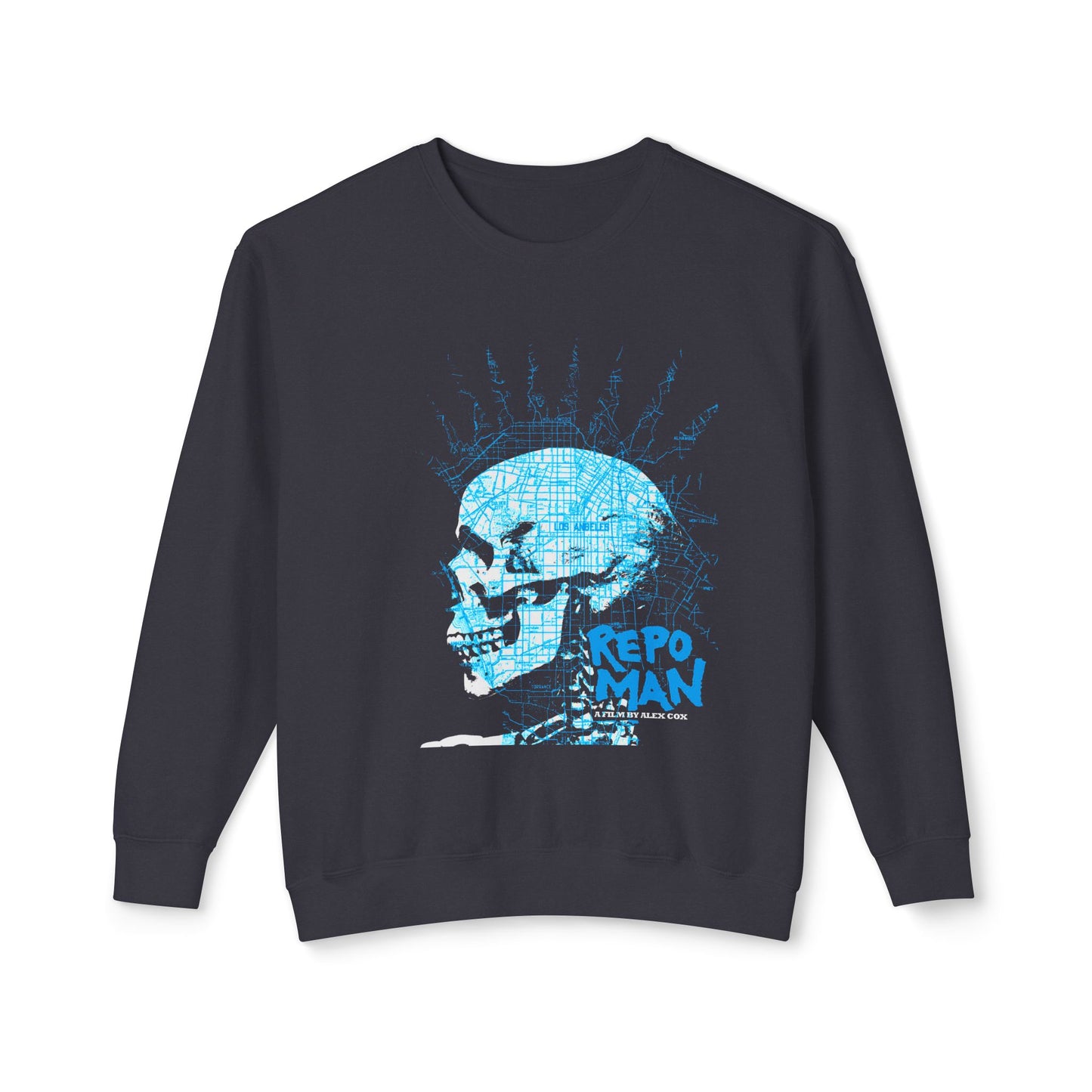 repo man skull punk blue 100% cotton sweatshirt