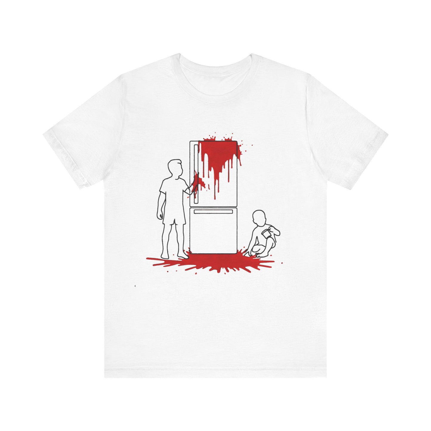 weird kitchen scene with blood on a fridge tshirt