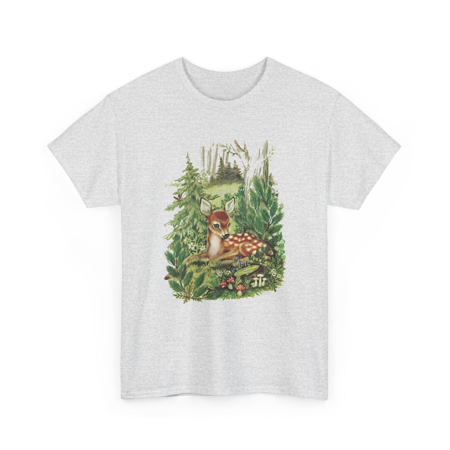 1947 cute deer in the forest illustration by adele werber for the book animal babies reproduction tshirt