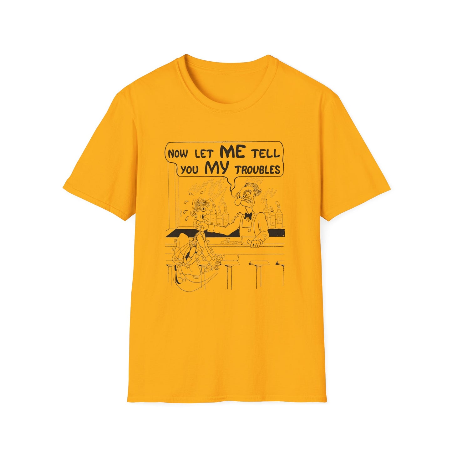 vintage postcard comic now let me tell you my troubles bartender tshirt