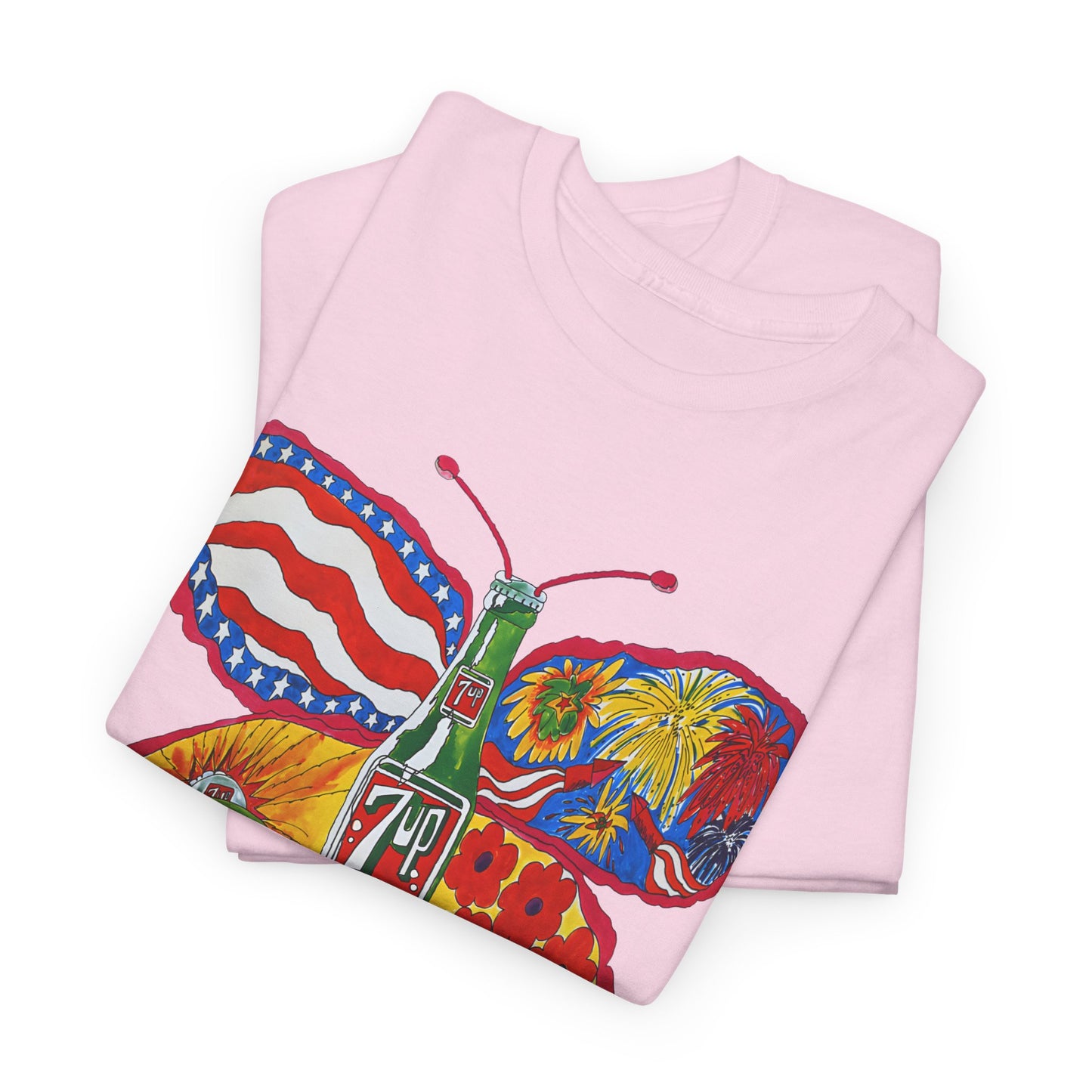 1971 psychedelic ad for 7 up butterfly and bottle reproduction custom edit tshirt