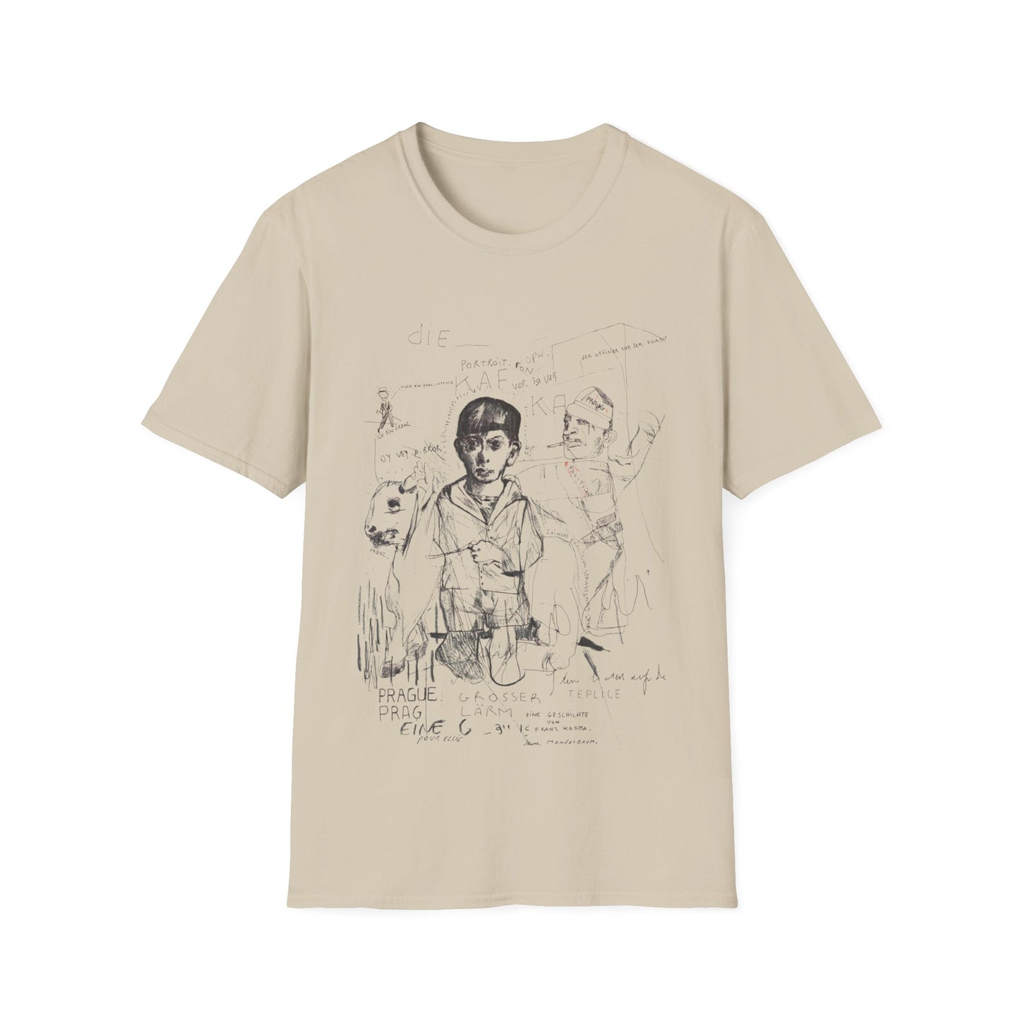 1985 stephane mandelbaum drawing "die portrait von kafka" on a tshirt