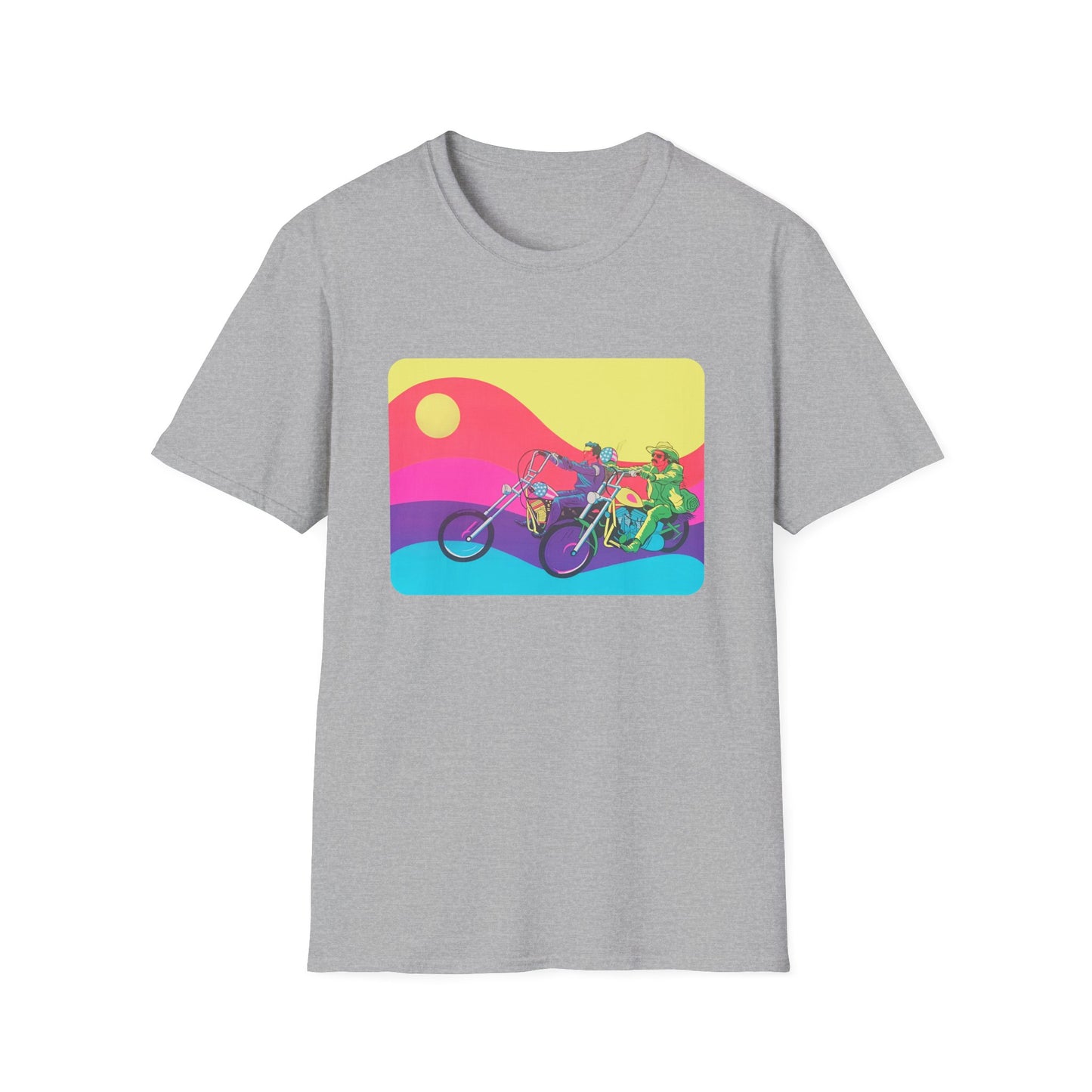 1960s blacklight poster image of captain america & billy on a tshirt