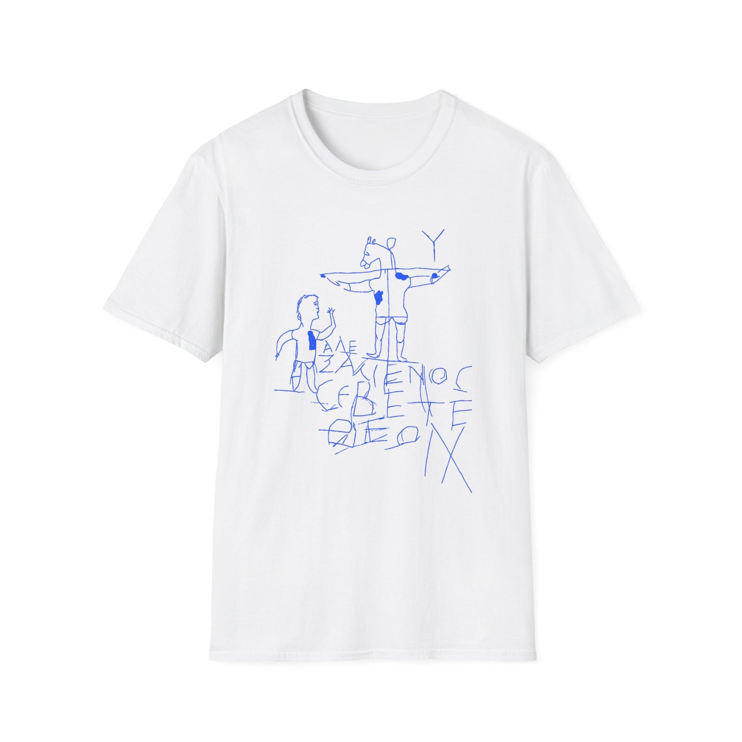 alexamenos graffito blasphemous young man worships donkey early graffiti 200 BC in blue tshirt