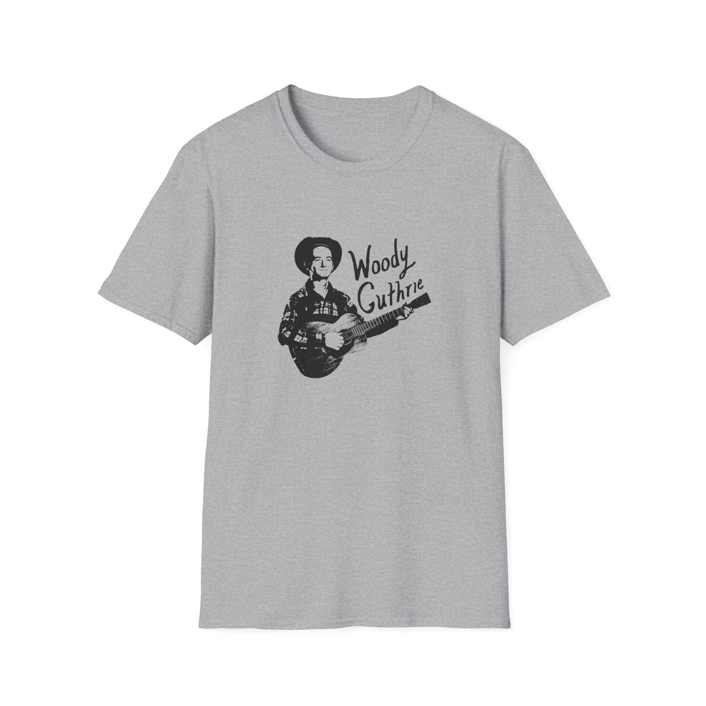 woody guthrie playing his guitar fan art tshirt
