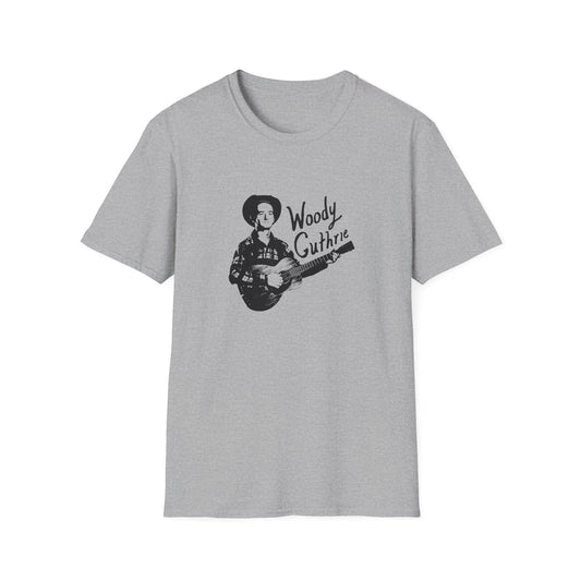 woody guthrie playing his guitar fan art tshirt