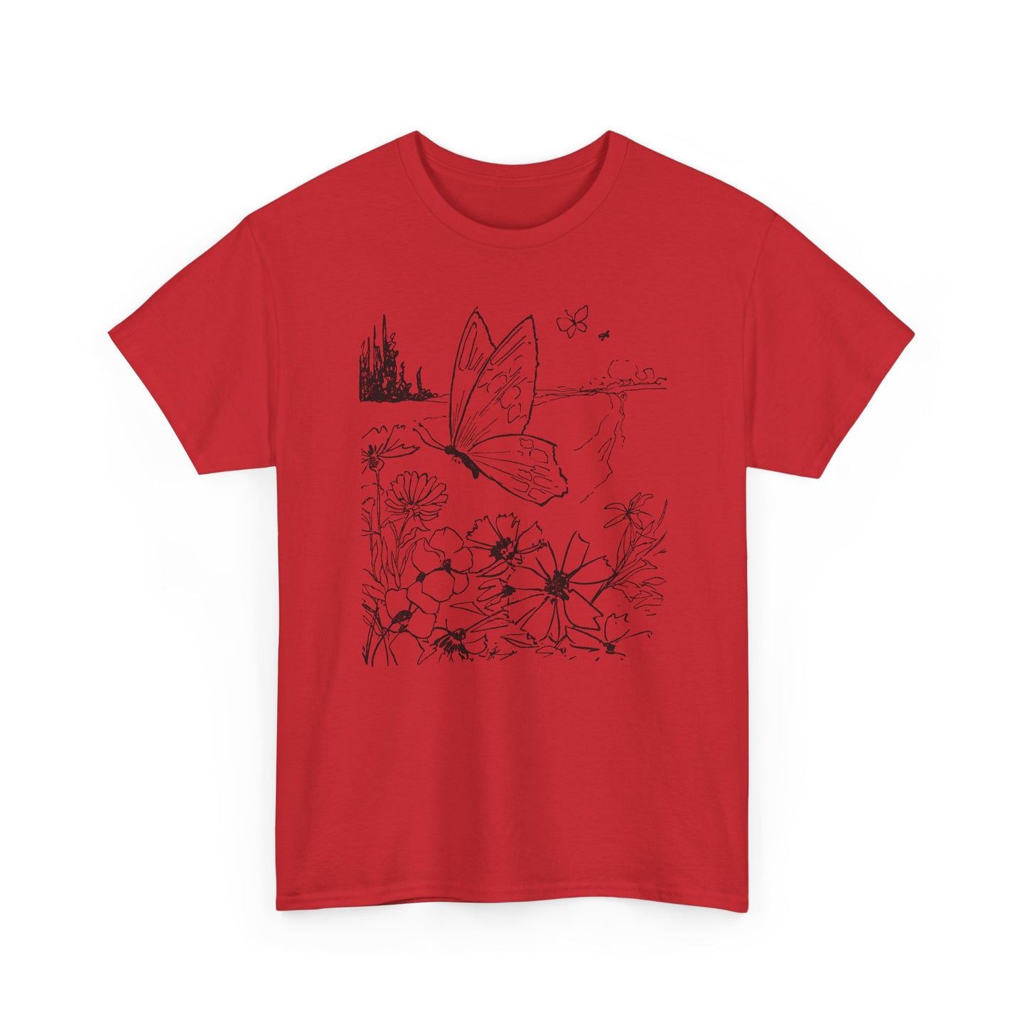 vintage butterfly and flower illustration reproduction tshirt